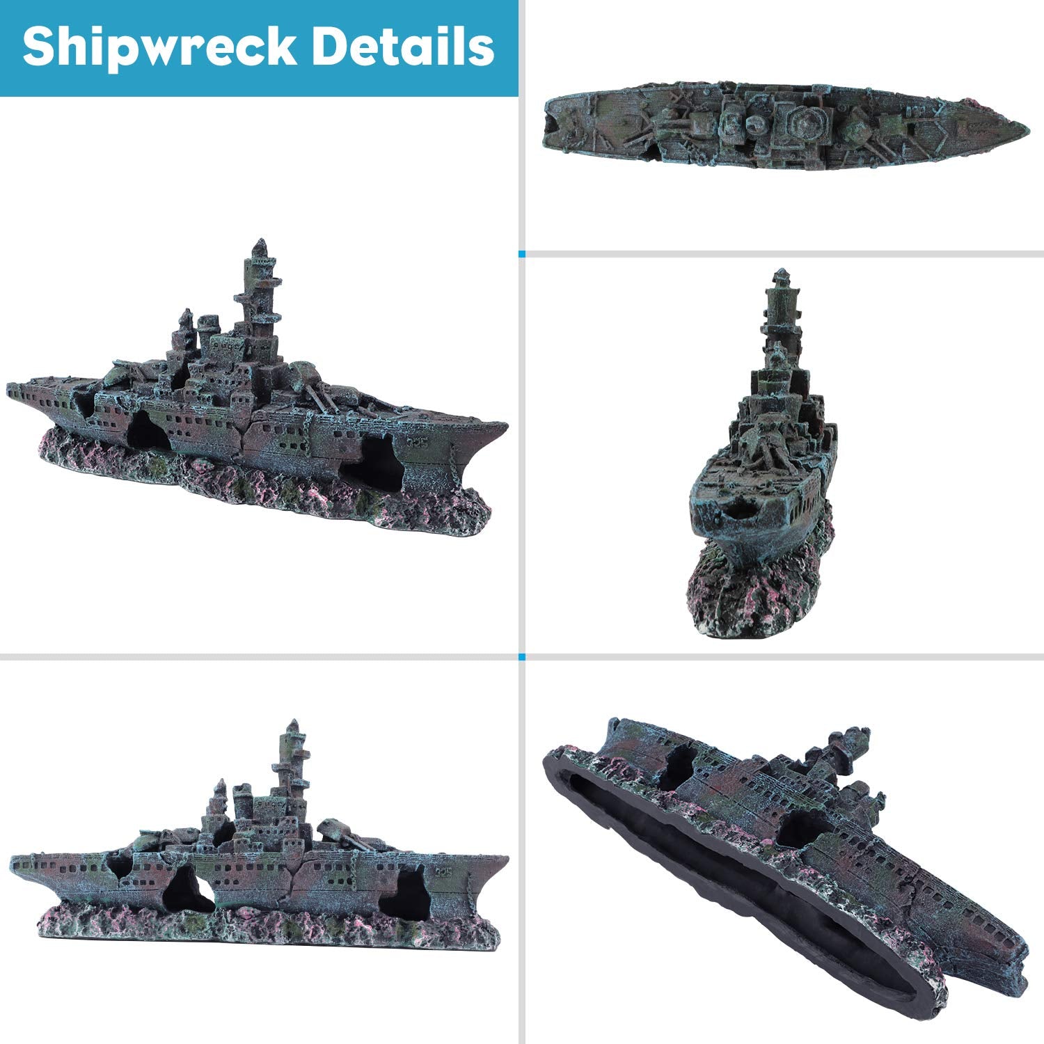 Uniclife Aquarium Shipwreck Decoration Resin Sunken Ship Decor Ornament For Small Betta Fish Tank