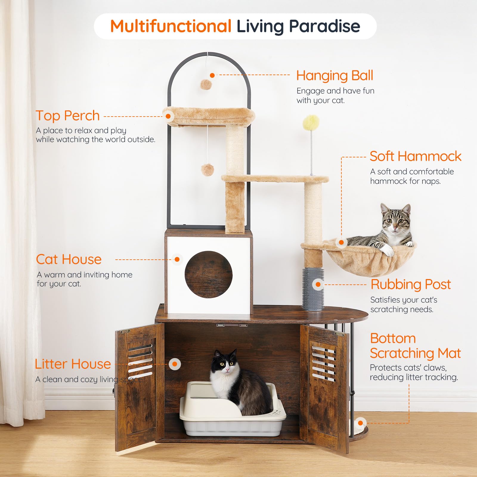 Hoobro Cat Tree With Litter Box Enclosure, All-In-One 31.5' Cat Tower With Hidden Litter Box Cover Furniture For Indoor Cats, V