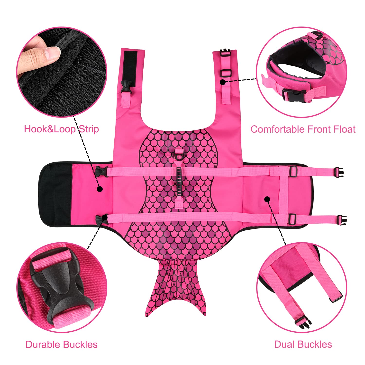 Haocoo Dog Life Jacket Vest Saver Safety Swimsuit Preserver With Reflective Stripes/Adjustable Belt Dogs (Mermaid,Xxl)