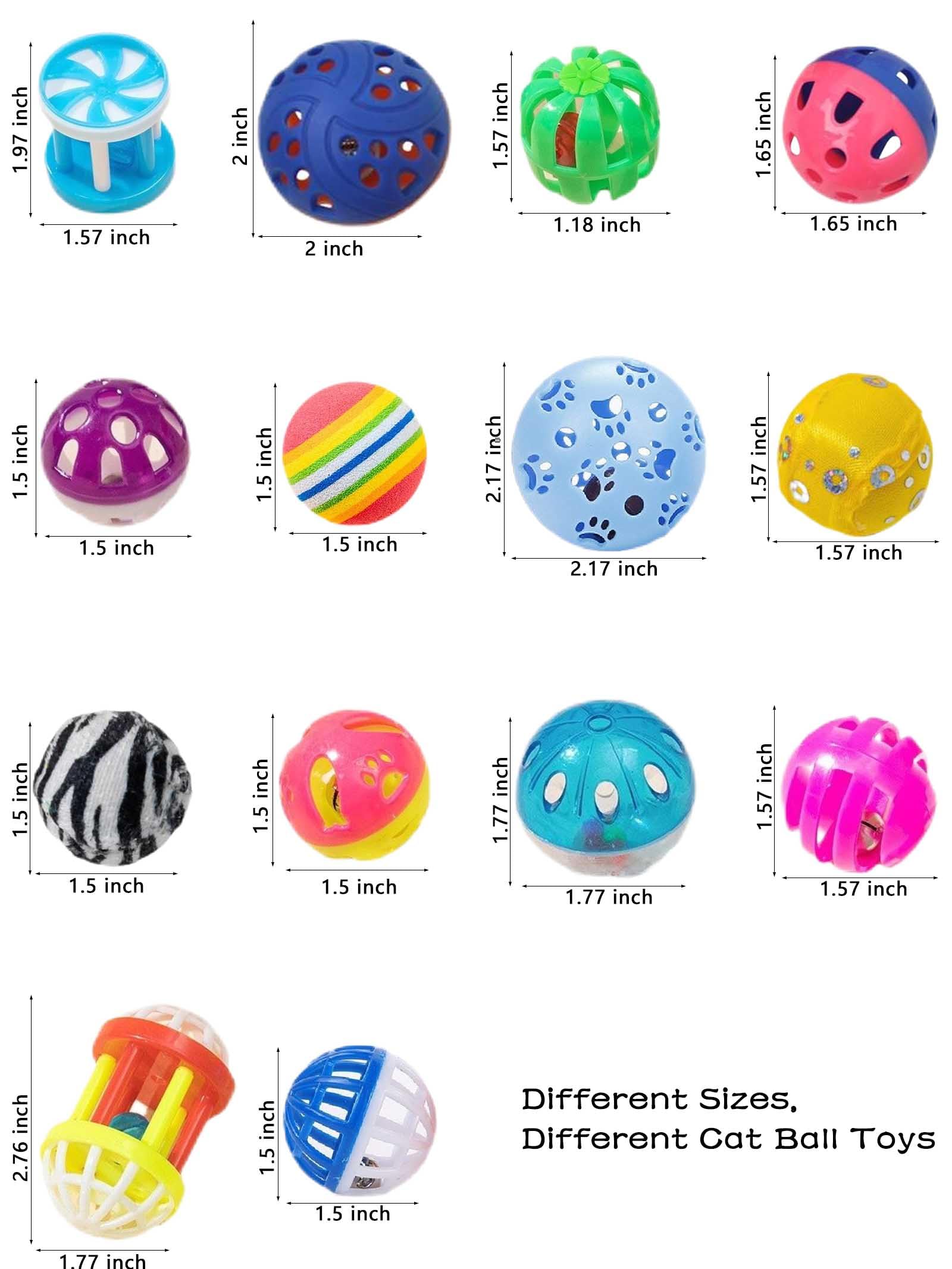 Heuhai 10 Pcs 1.5''~2.3'' Big Cat Toy Ball With Bell, Plastic Lattice Jingle Balls, For All Breed Sizes