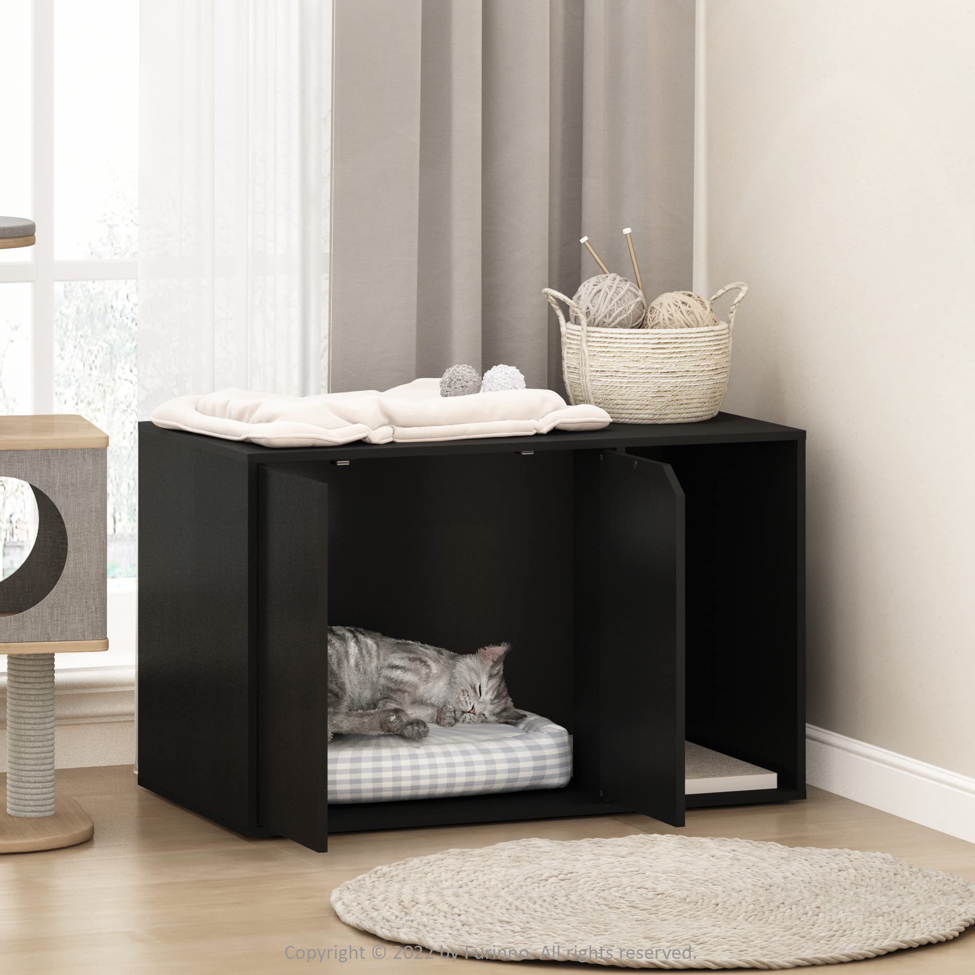Furinno Peli Large Litter Box Enclosure, Americano – Stylish Cat Furniture for Discreet Pet Care