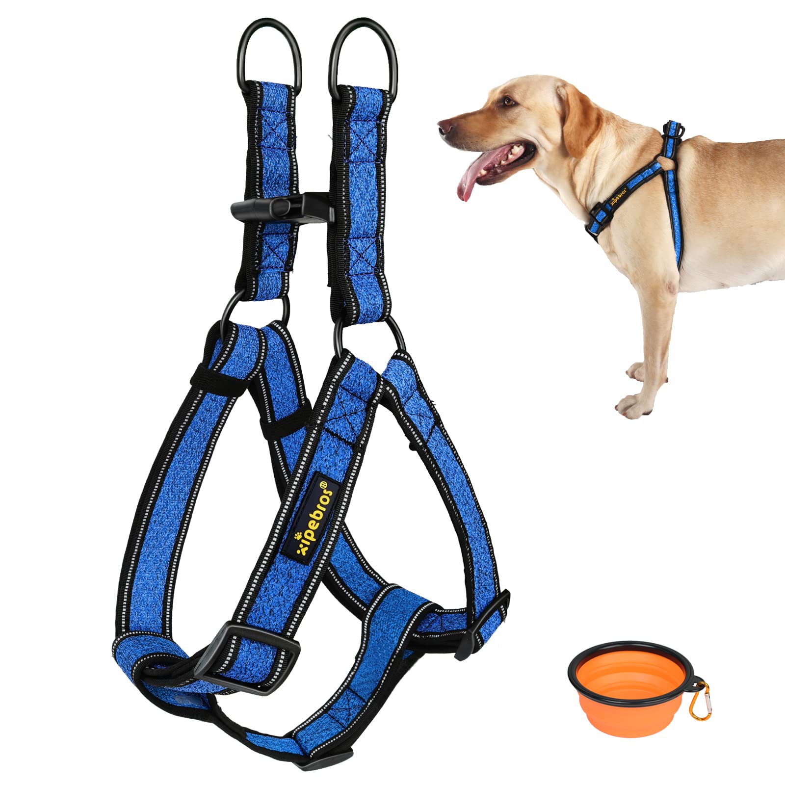 Xipebros Dog Harness,No Pull Dog Harness With Reflective Adjustable,Stops Pets From Pulling And Choking On Walks,Dog Harness For Large Dogs (Blue, Xxl)