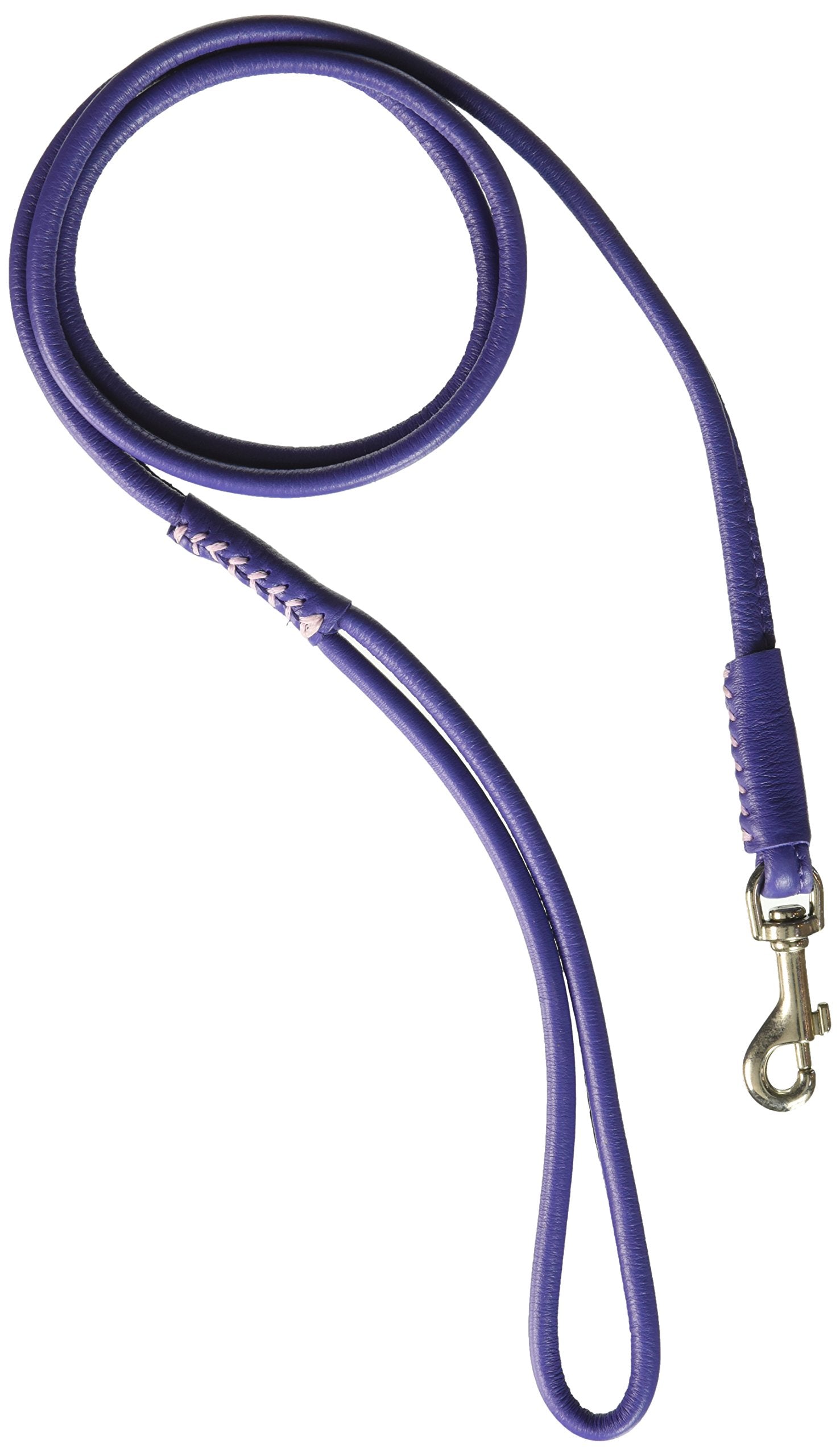 Dogline 1/4-Inch Wide Soft Padded Rolled Round Leather Dog Leash Lead, 4-Feet, Purple
