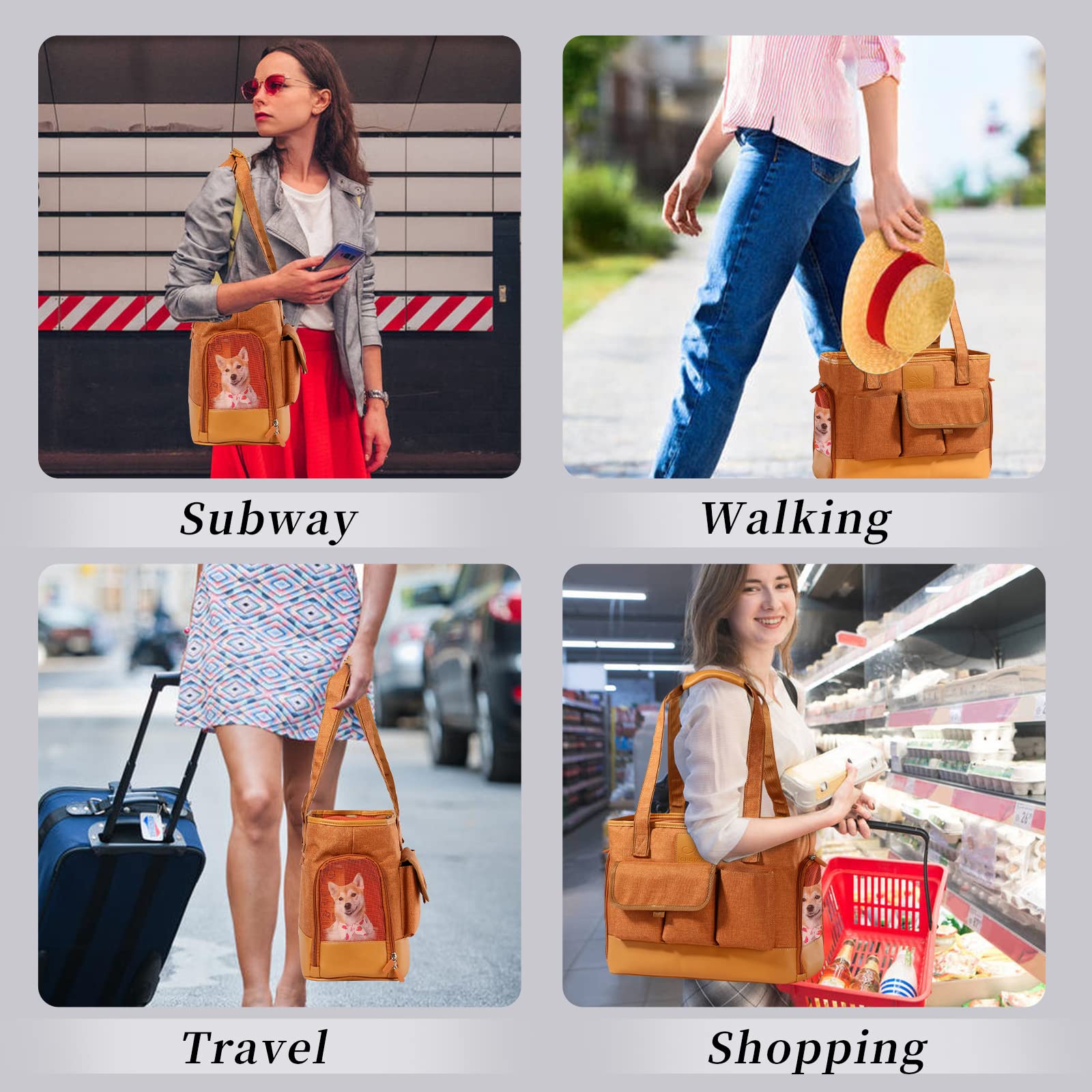 Johomviin Cat Carrier, Dog Carrier, Pet Carrier, Foldable Waterproof Premium PU Leather Oxford Cloth Dog Purse, Portable Bag Car