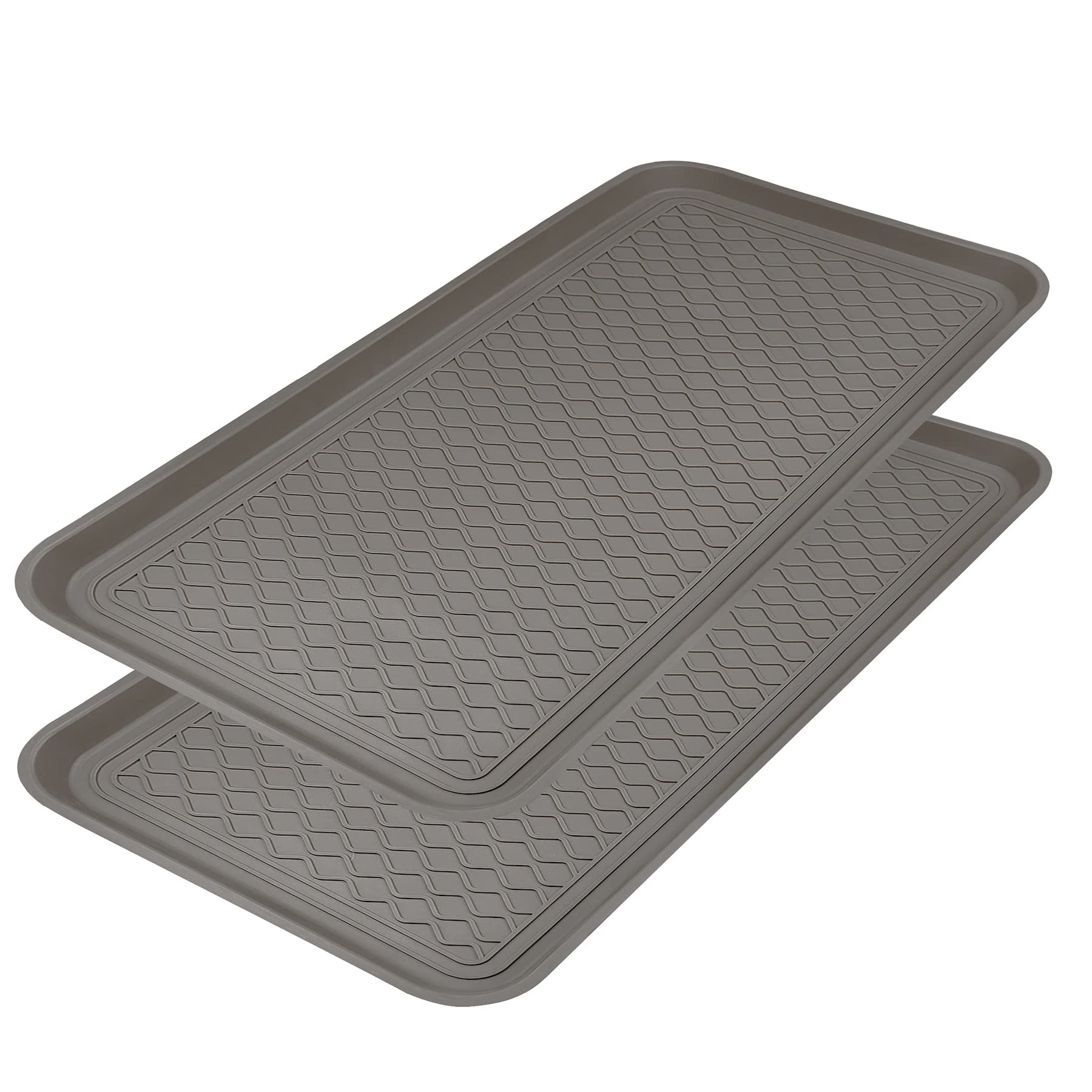 Finorder Multi-Purpose Utility Boot Trays with Striped, Set of 2 Grey Duty Shoe Trays for All Weather, Plastic Pet Feeding Mat, 