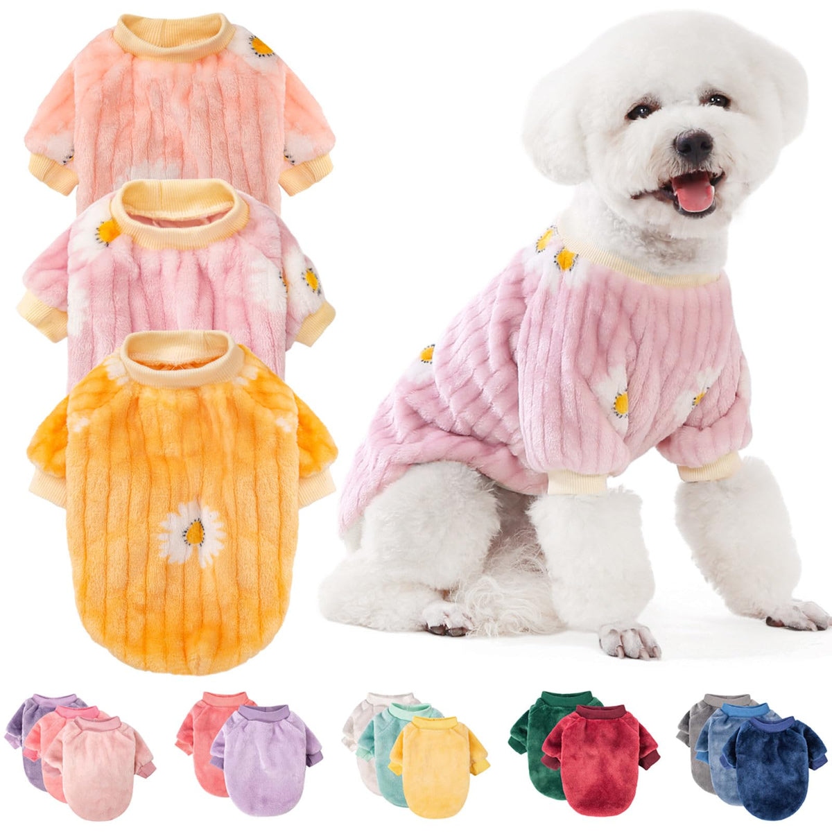 Fabricastle Small Dog Sweaters, 3-Pack Dog Clothes For Small Dogs Girl & Cats, Ultra Soft And Warm Pet Coats, Winter Pet Jacket,