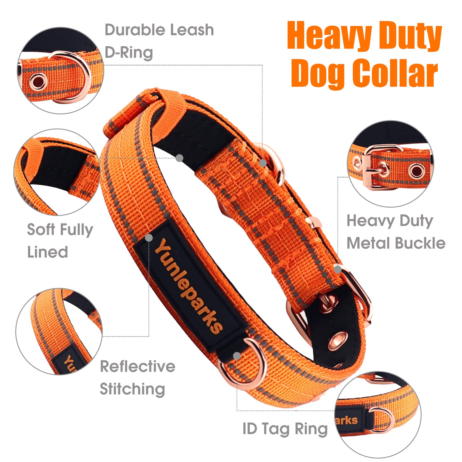 Yunleparks Neoprene Padded Dog Collar,Nylon Dog Collar for Small Medium Large Dogs,Heavy Duty Dog Collar with Metal Buckle,Adjus