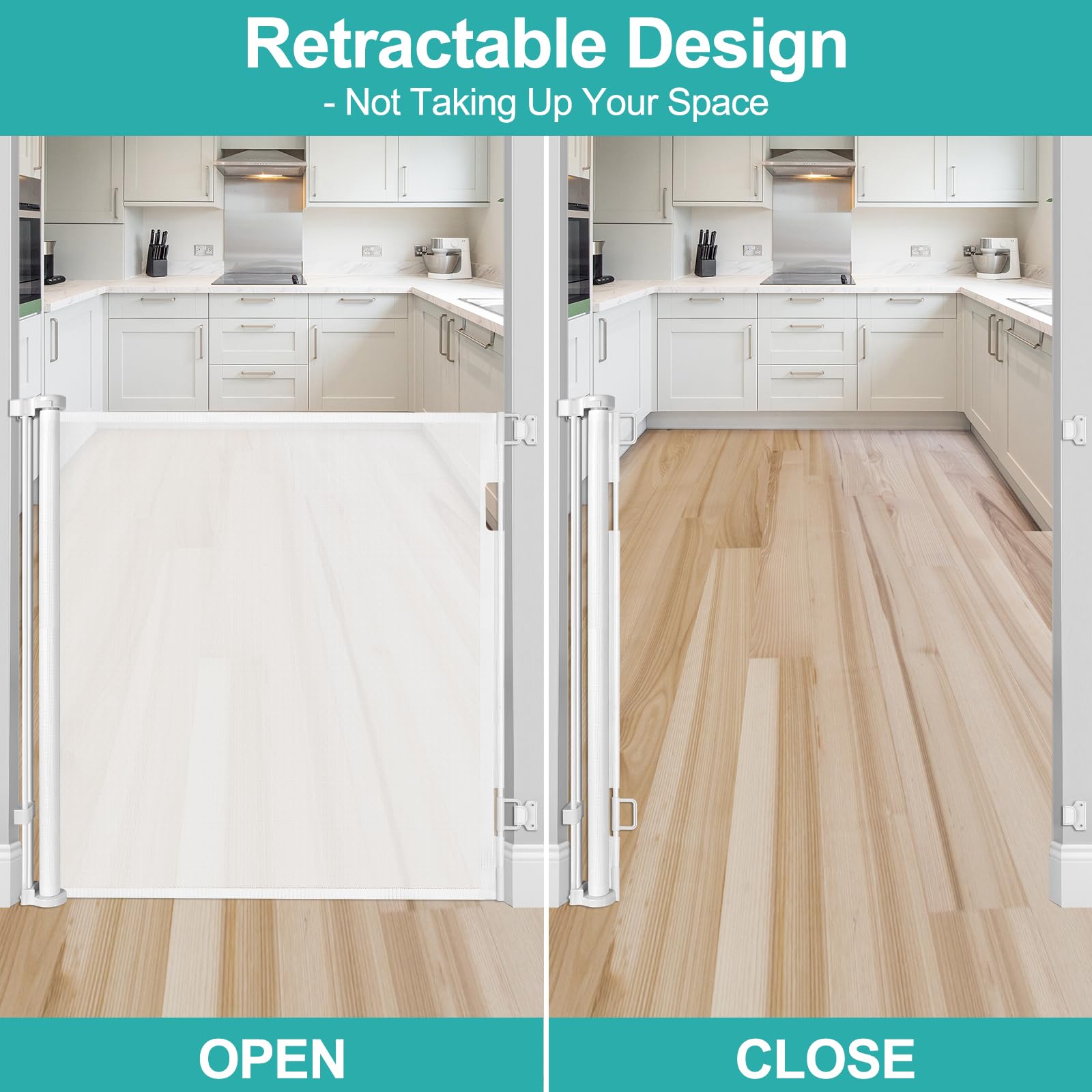 42 Inch Extra Tall Retractable Baby Gate - 55'' Wide, Extra Tall Dog Gate for Doorway
