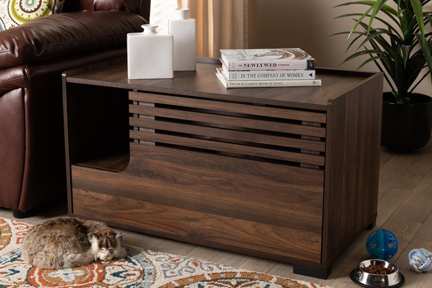 Baxton Studio Claire Modern and Contemporary Walnut Brown Finished Cat Litter Box Cover House