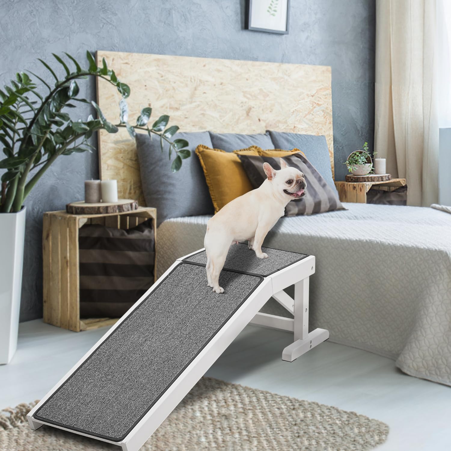 Mewang Dog Ramp For Bed - Pet Ramp For Dogs With Non-Slip Carpet And Top Platform - 49.2'' Long Dog Ramps For Small Dogs Medium