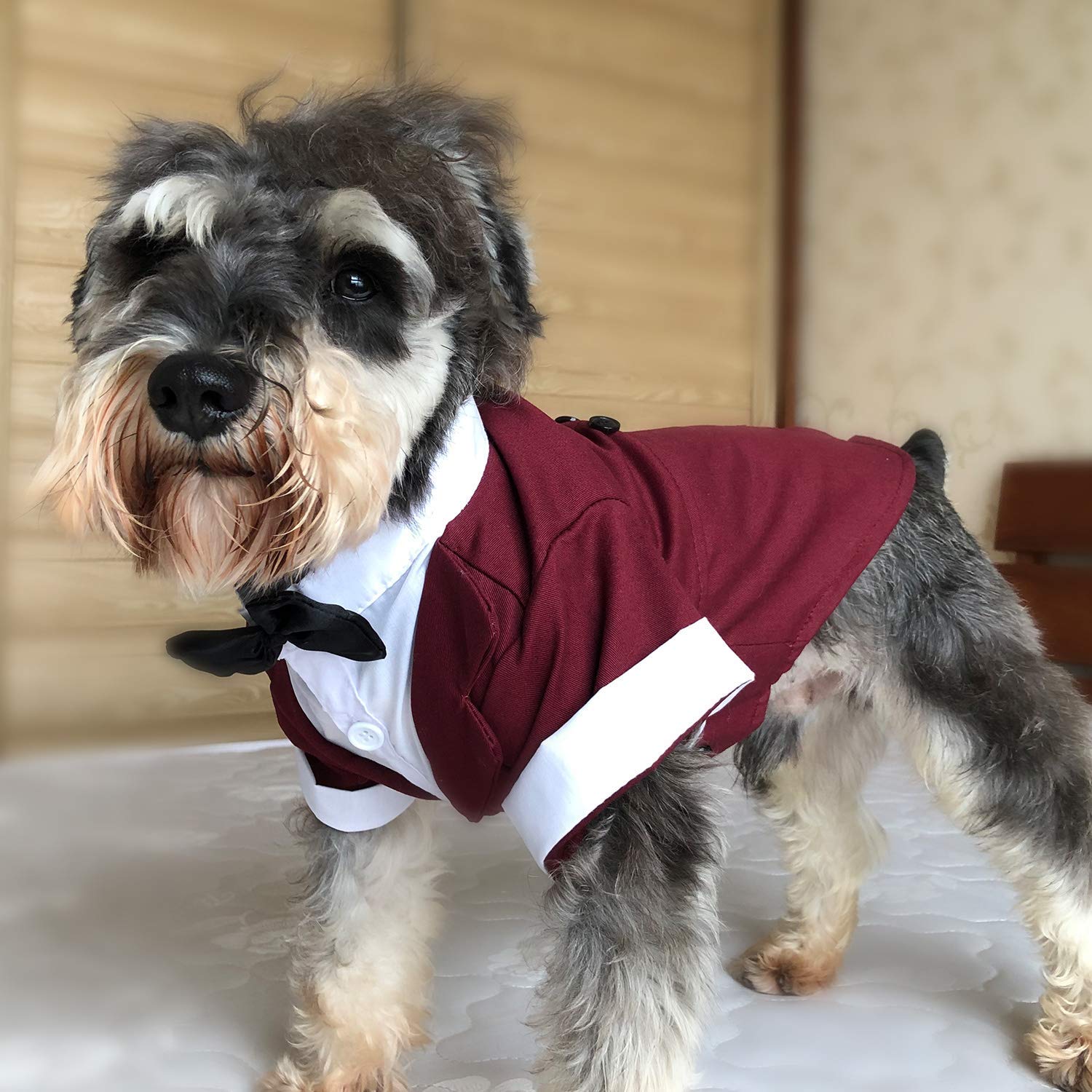 Lovelonglong Pet Costume Dog Suit Formal Tuxedo With Black Bow Tie For Large Medium Small Dogs Cat Wedding Clothes Reddish Brown
