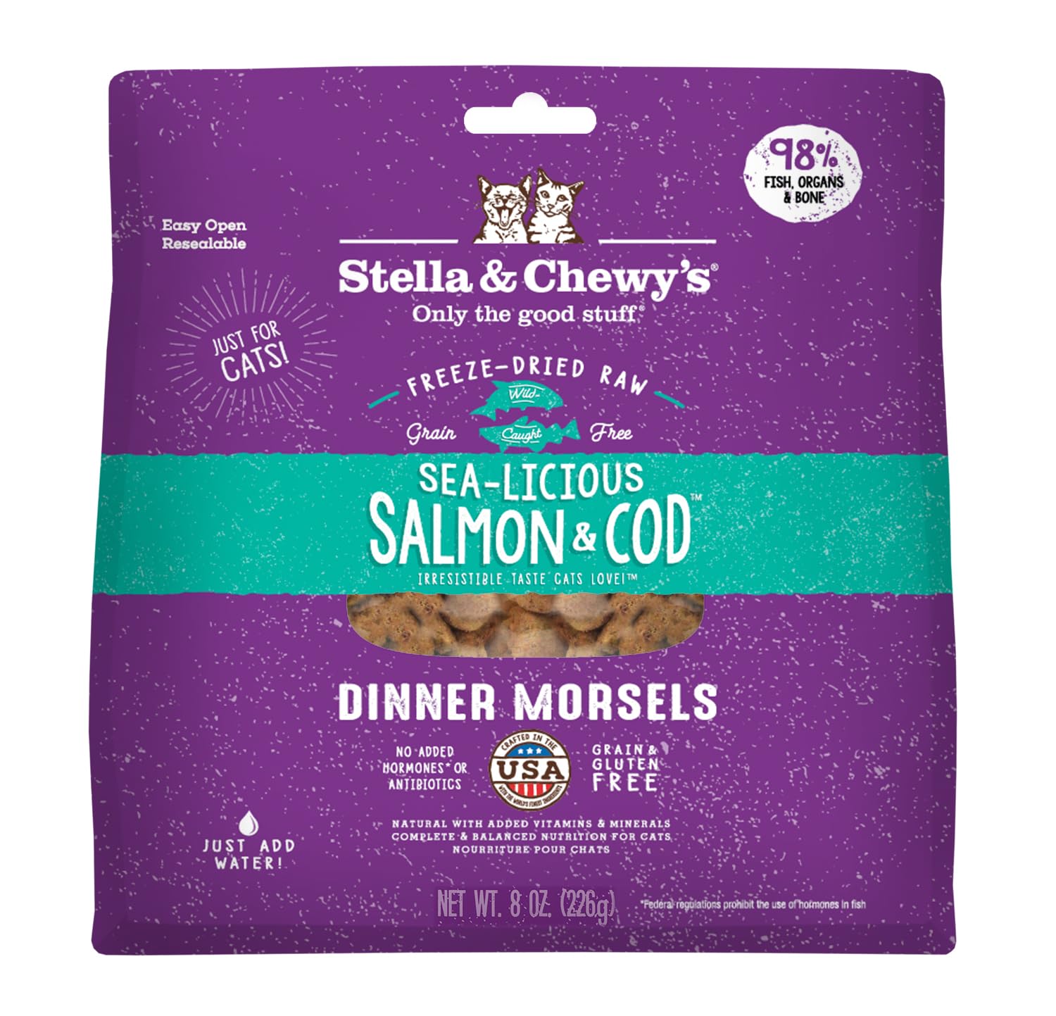 Stella & Chewys Freeze-Dried Raw Sea-Licious Salmon & Cod Dinner Morsels Grain-Free Cat Food - 8 oz bag, nn/a