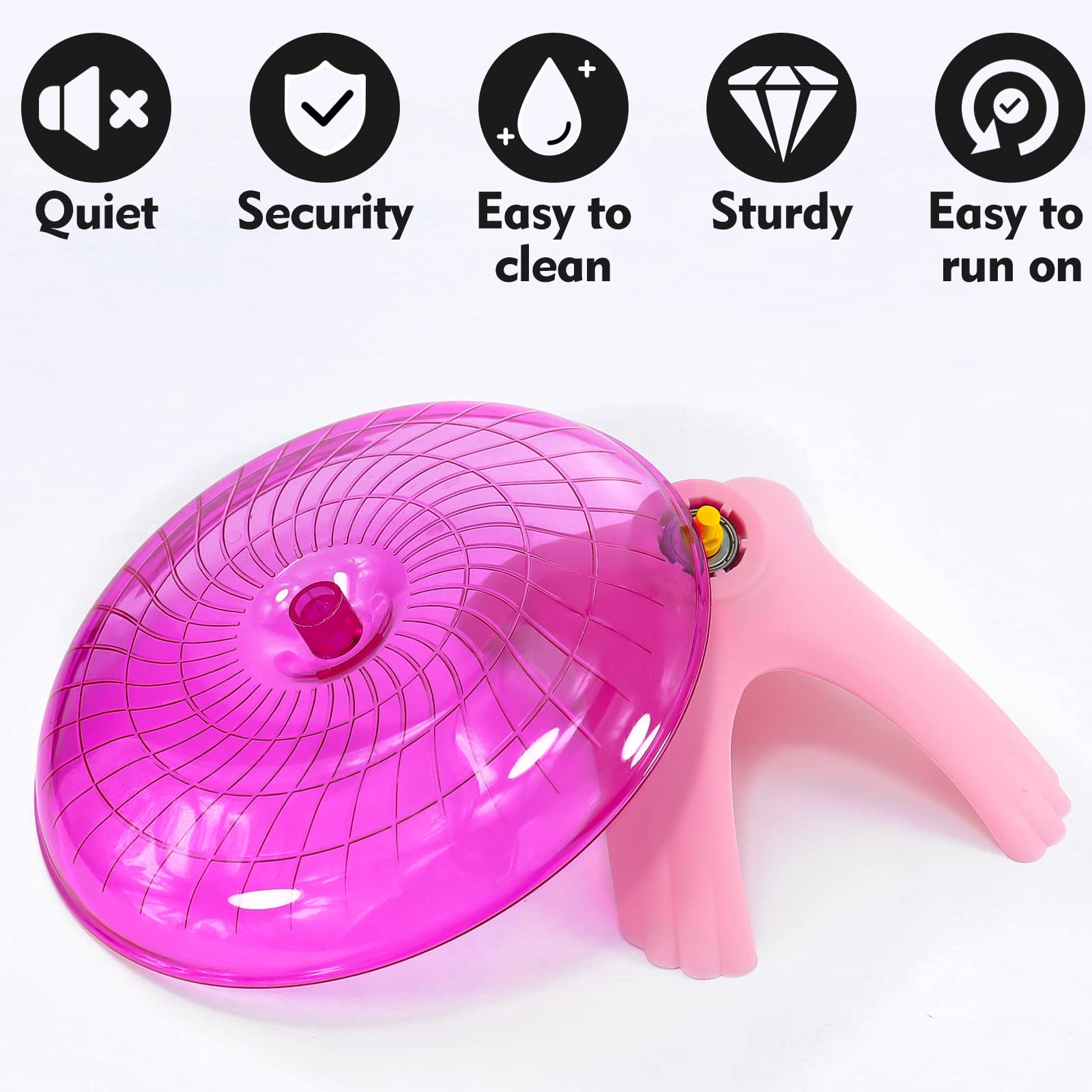 Hamster Flying Saucer Wheel Silent Spinner Quiet Exercise Runner For Dwarf Hamster/Gerbil Rat/Roborovski (Pink)