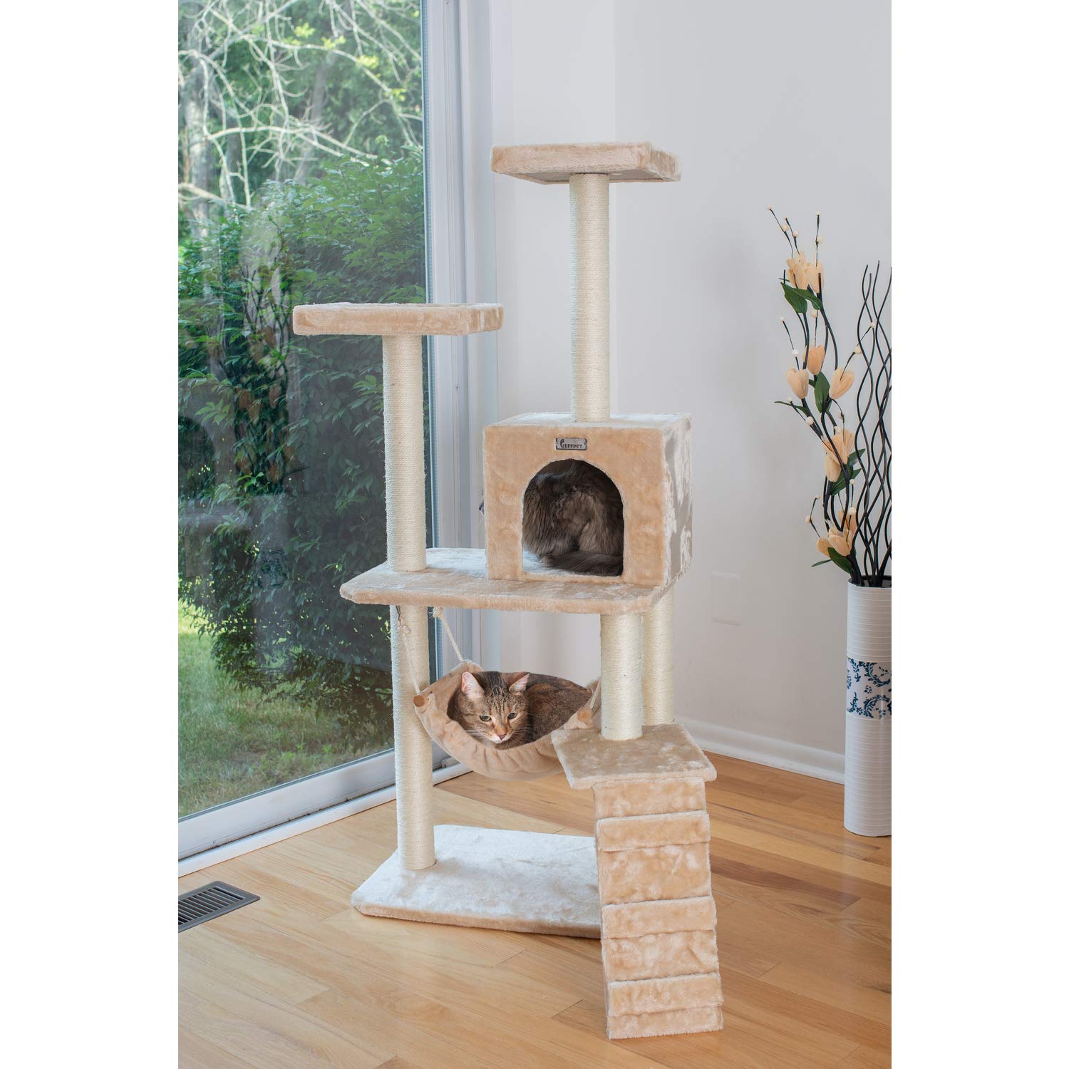 GleePet GP78570921 Cat Tree with Ramp, 57-Inch, Beige