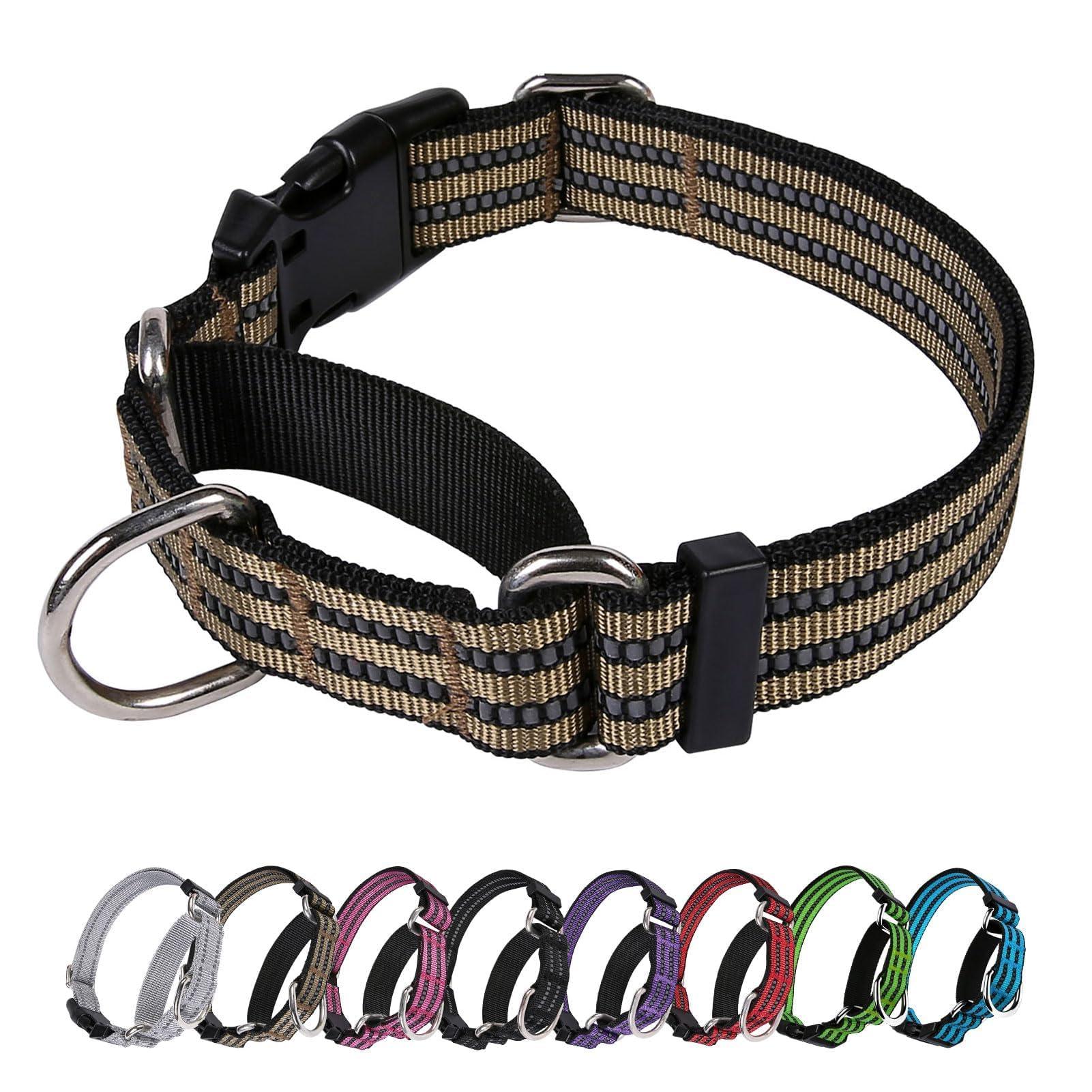 Joyeeiioo Martingale Dog Collar, Adjustable Nylon Reflective Collar With Buckle. No Pull-For Small, Medium, Large Dogs. Prevents Slipping Out-Helps With Strong Pullers-Increase Control (Army Green M)