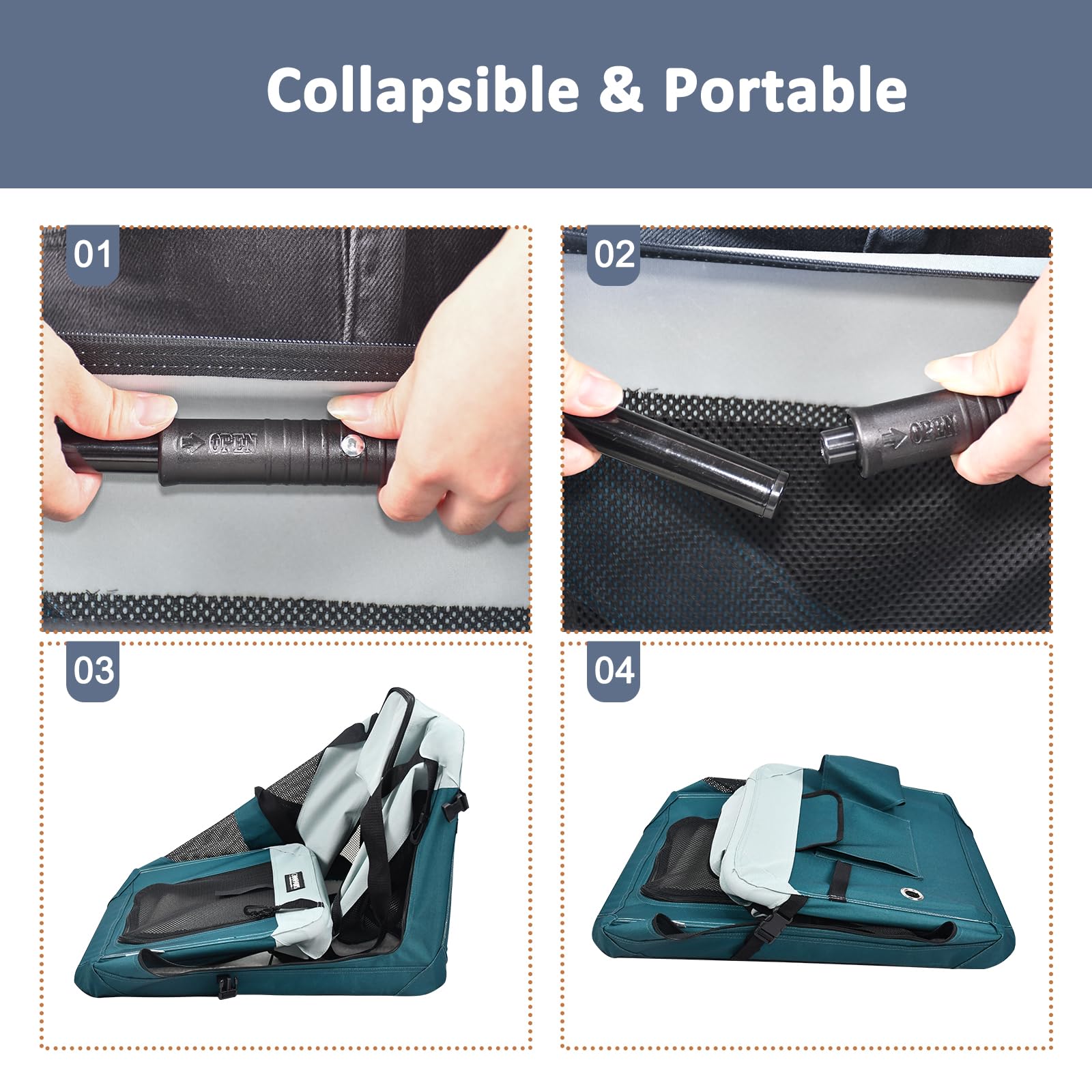 JESPET Soft Dog Crates Kennel for Pets, 3 Door Soft Sided Folding Travel Pet Carrier with Straps and Fleece Mat for Dogs, Cats,