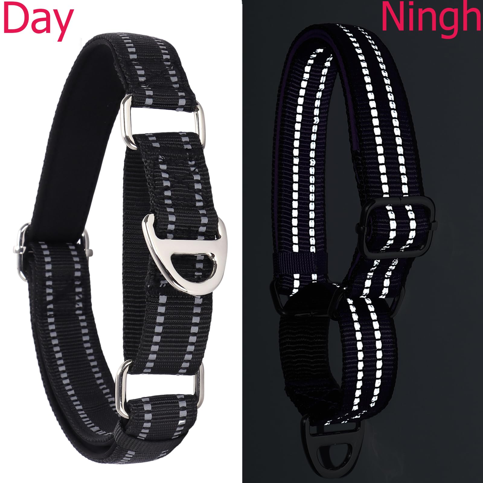 Onefojojo Martingale Collar For Small Dogs Reflective Nylon Dog Collar With No Buckle Adjustable Training No Slip Dog Collar (S,