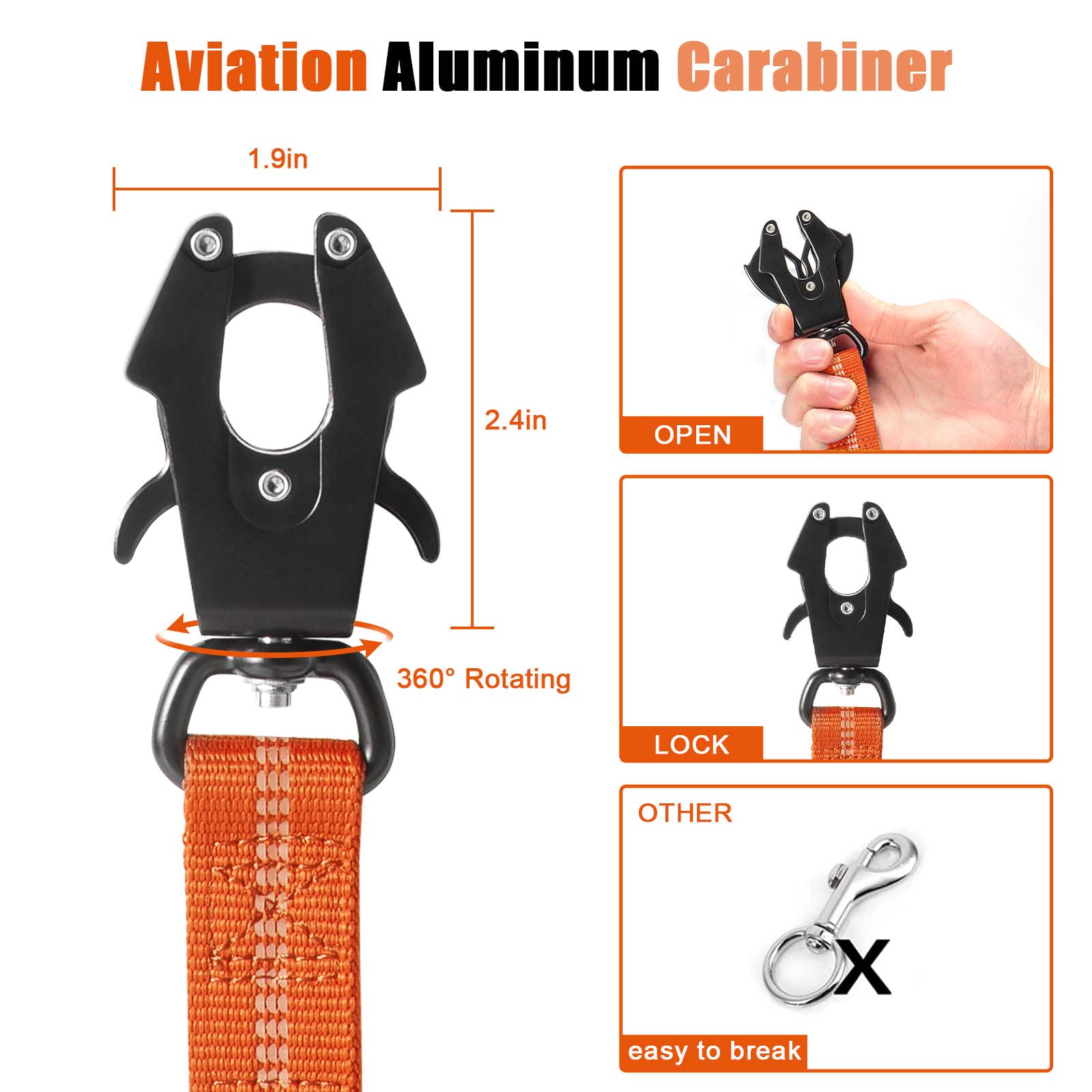 Raipult Heavy Duty Frog Clip Dog Leash, 4-6Ft Strong Bungee Training Leash With 2 Handles, Highly Reflective Shock Absorbing Ela