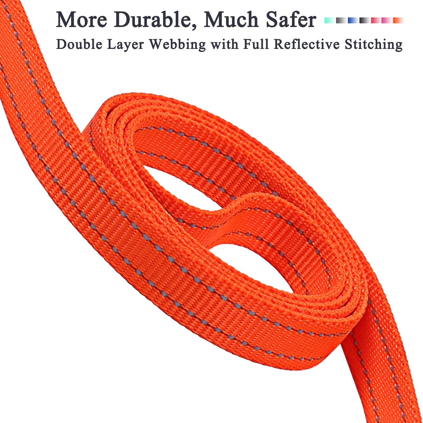 Vivaglory Traffic Handle Dog Leashes, Two Padded Soft Handles Strong Dog Leash, Reflective & Metal Hook Training Pet Lead, Orang