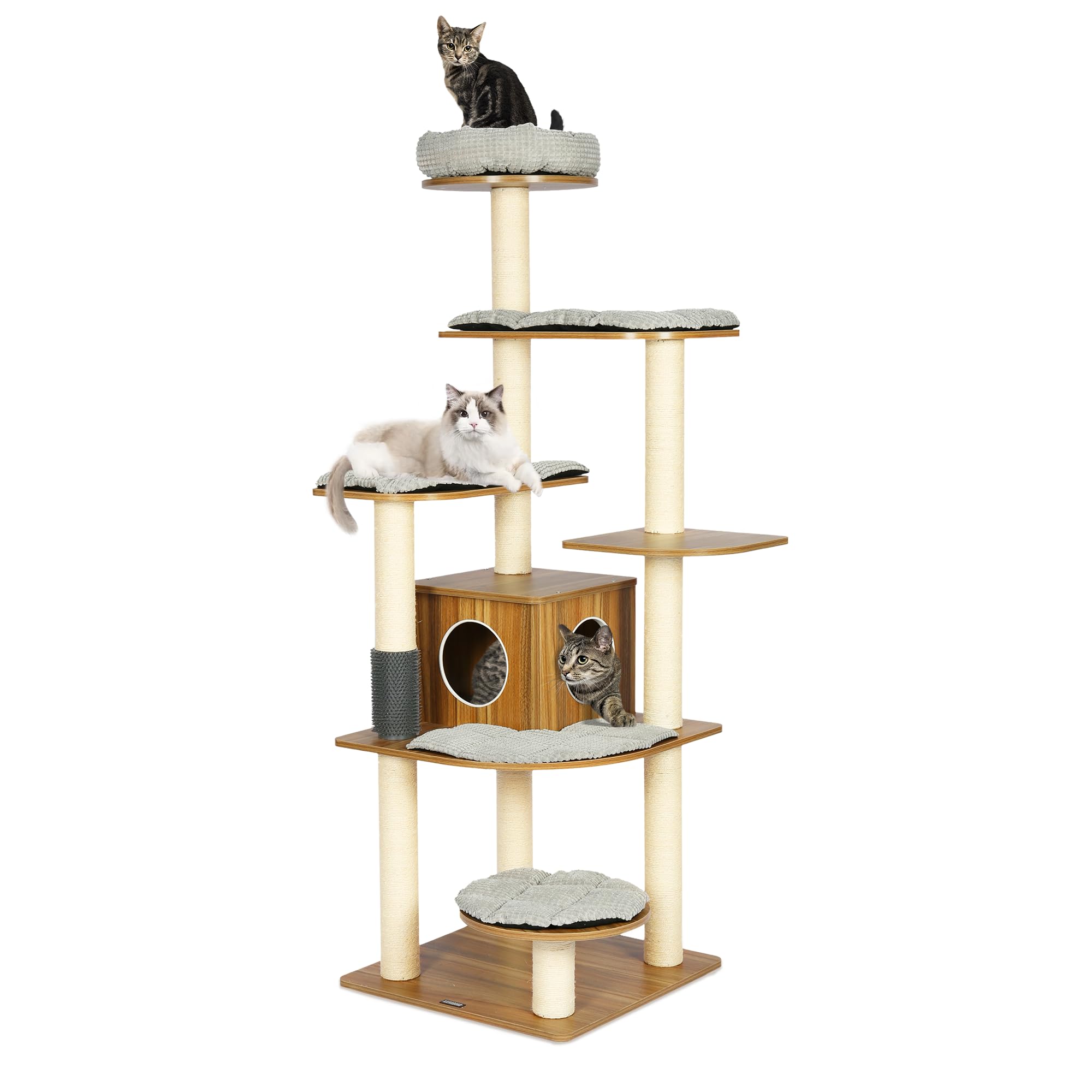 Kamaboko Tall Wood Cat Tree, 69    Large Cat Tower Multi-Level Platforms With Sisal Scratching Posts, Cat Tree For Large Cats 20