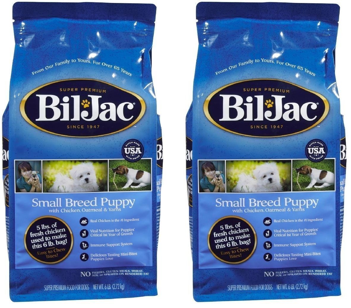Bil-Jac Puppy Food Small Breed Formula Dry Dog Food 6 lb Bag - Chicken, Oatmeal & Yams - Super Premium Since 1947 (2-Pack)