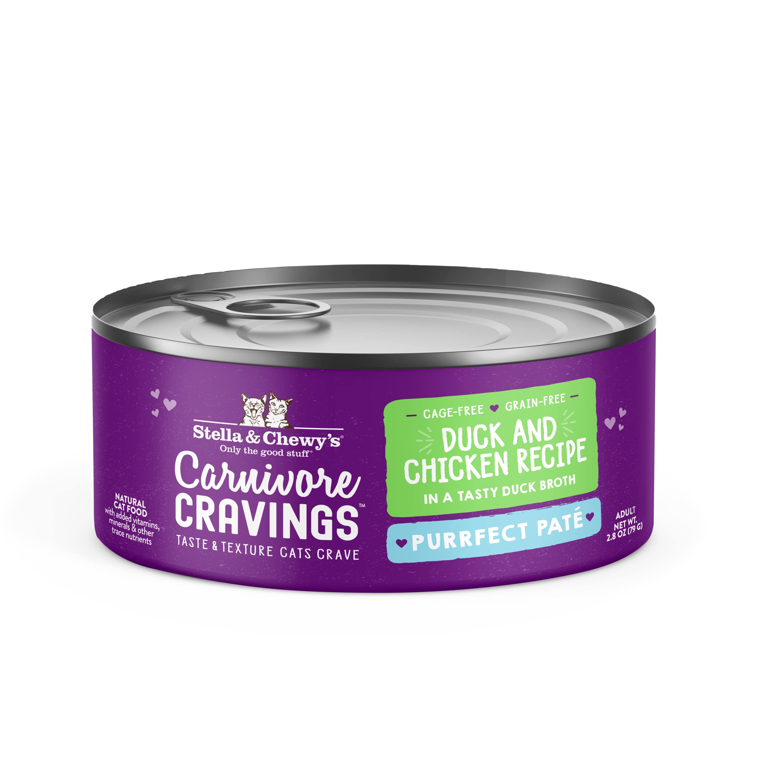 Stella & Chewys Carnivore Cravings Purrfect Pate Cans - Grain Free, Protein Rich Wet Cat Food - Duck & Chicken Recipe - (5.2 Oun