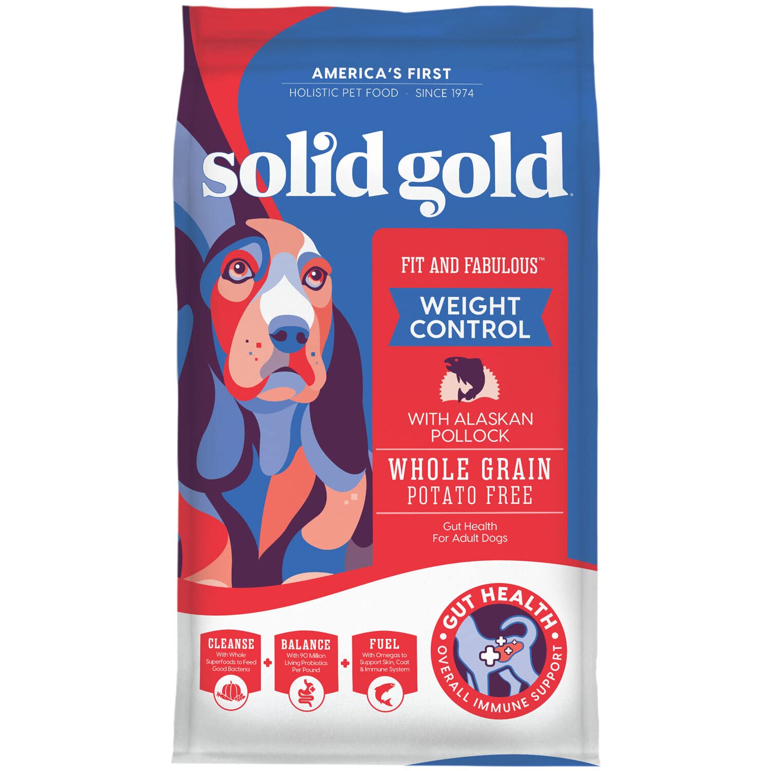 Solid Gold Healthy Weight Management Dry Dog Food for Adult & Senior Dogs - With Pollock, Whole Grain & Probiotics for Gut Healt