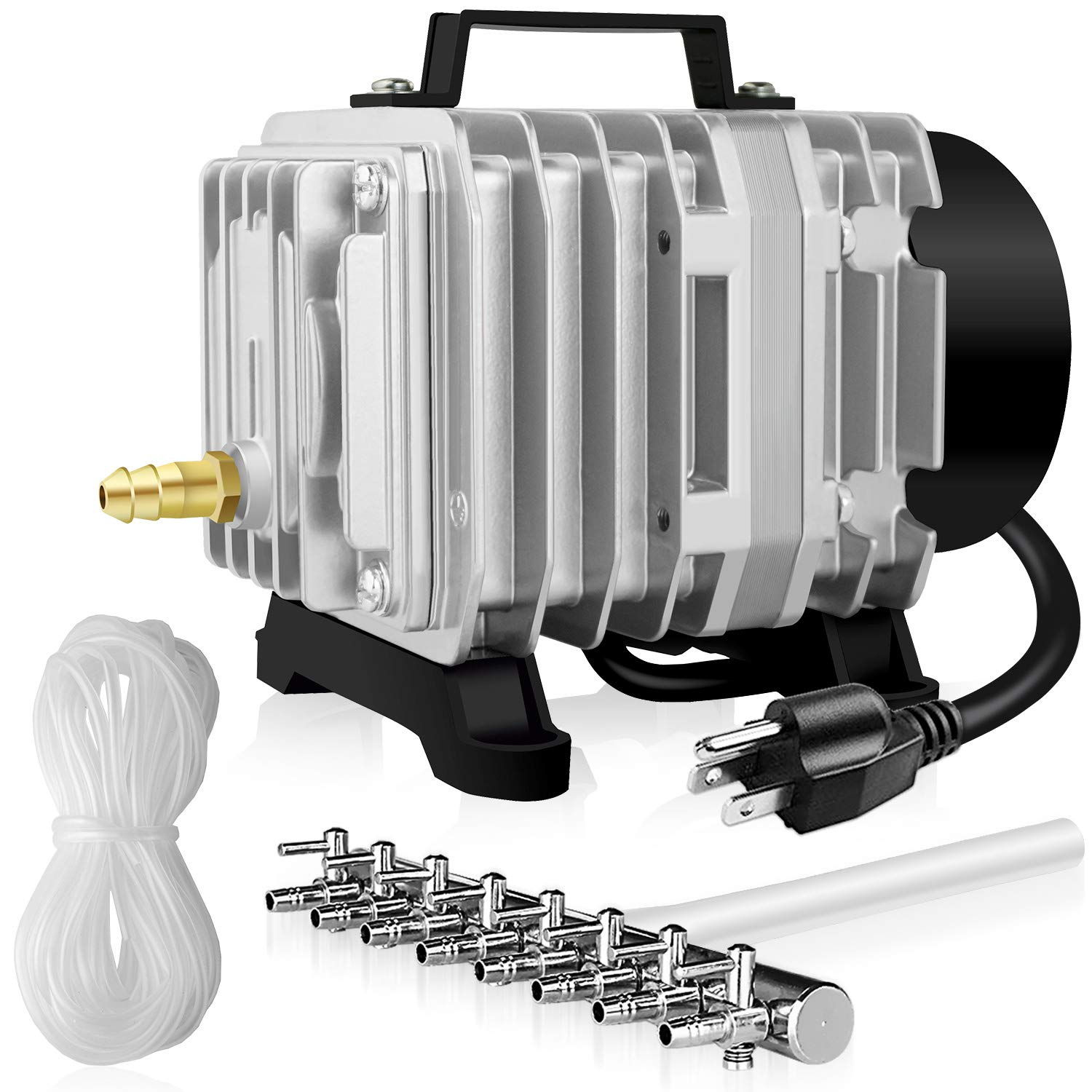 Simple Deluxe Commercial Air Pump Lgpumpair75 1189 Gph 58W 75L/Min 8 Outlets With Airline Tubing 25 Feet For Aquarium, Pond, Hydroponics Systems Air Pump, Silver