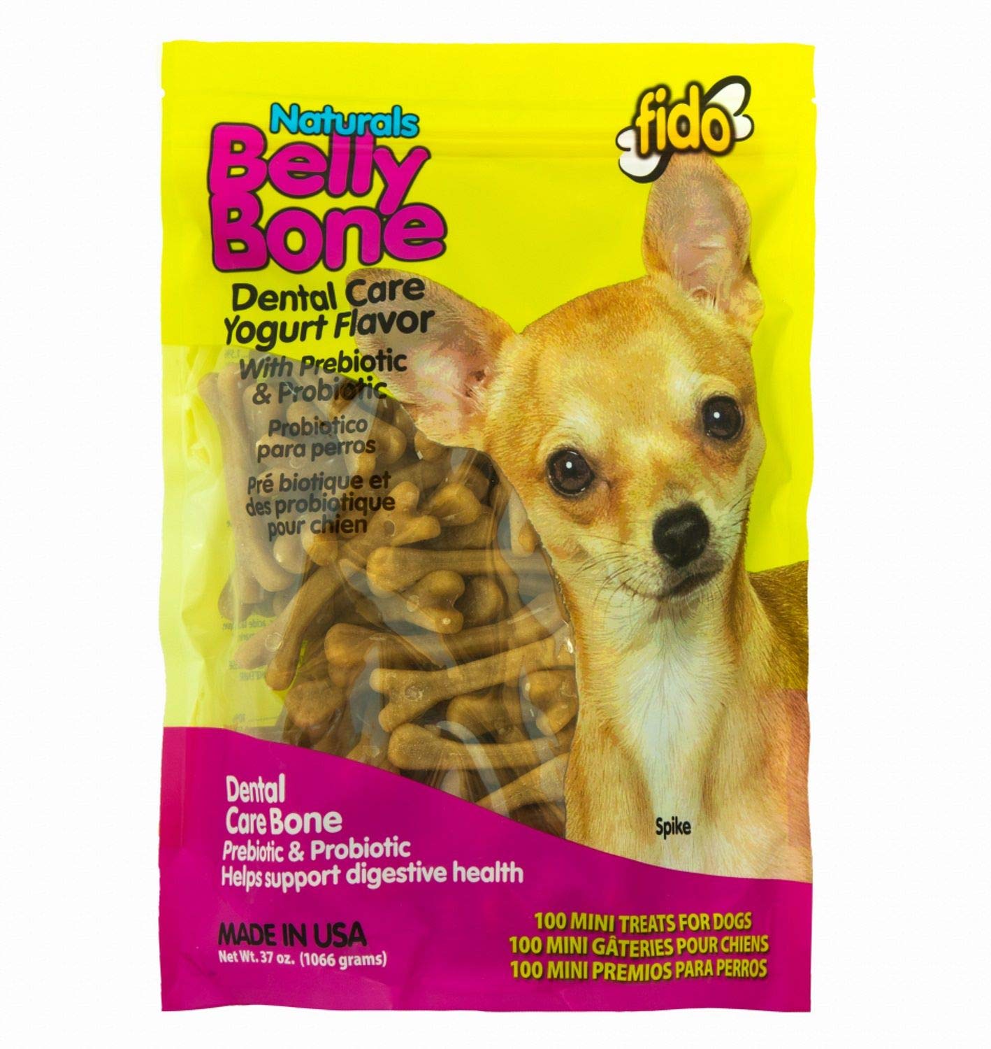 Fido Naturals Belly Bones for Dogs, 100 Yogurt Flavor Mini Dog Dental Treats(100 Count) - Made in USA - for Extra Small Dogs - P