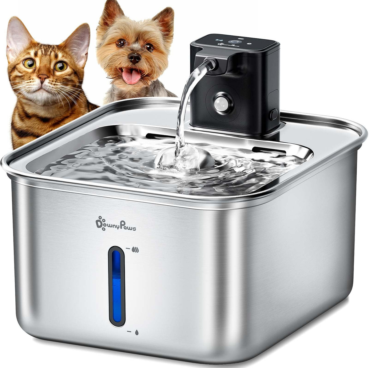 Downypaws Cat Water Fountain Stainless Steel Wireless, 101 Oz/3L Fursink Battery Operated Cat Water Dispenser For Pets Indoor, C