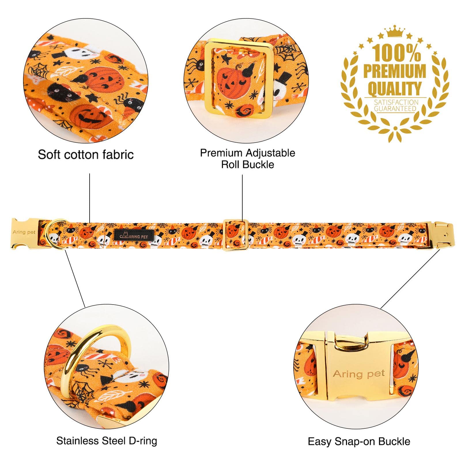 Aring Pet Dog Collar With Bow-Halloween Dog Collar Bowtie, Adorable Boy And Girl Ghost Pumpkin Dogs Bowtie Collar Gifts With Metal Buckle