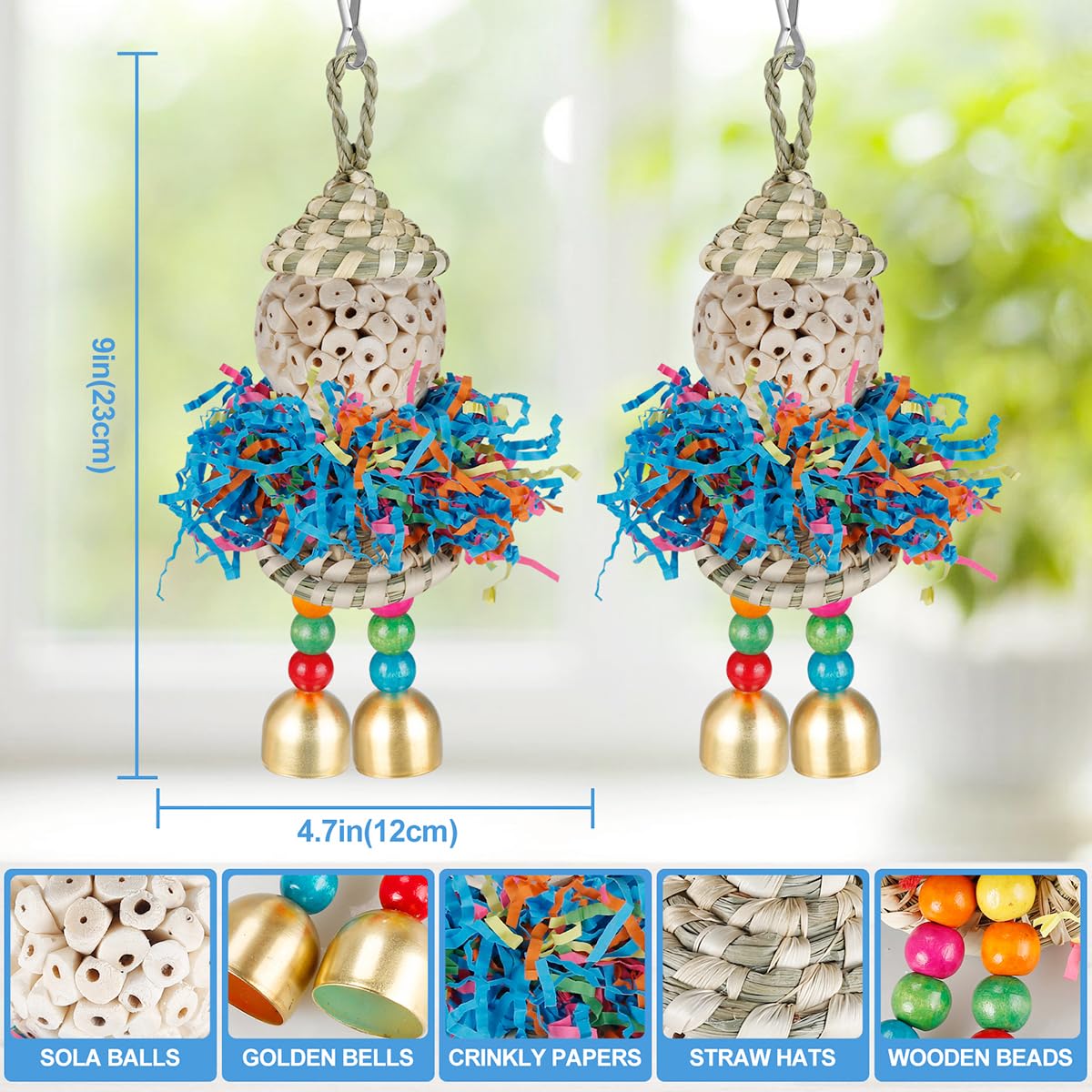 Bbjinronjy Conure Toys,2Pcs Bird Toy Parrot Foraging Shredder Hanging Toys Sola Balls With Bell For Small Parrots Parakeets Cock