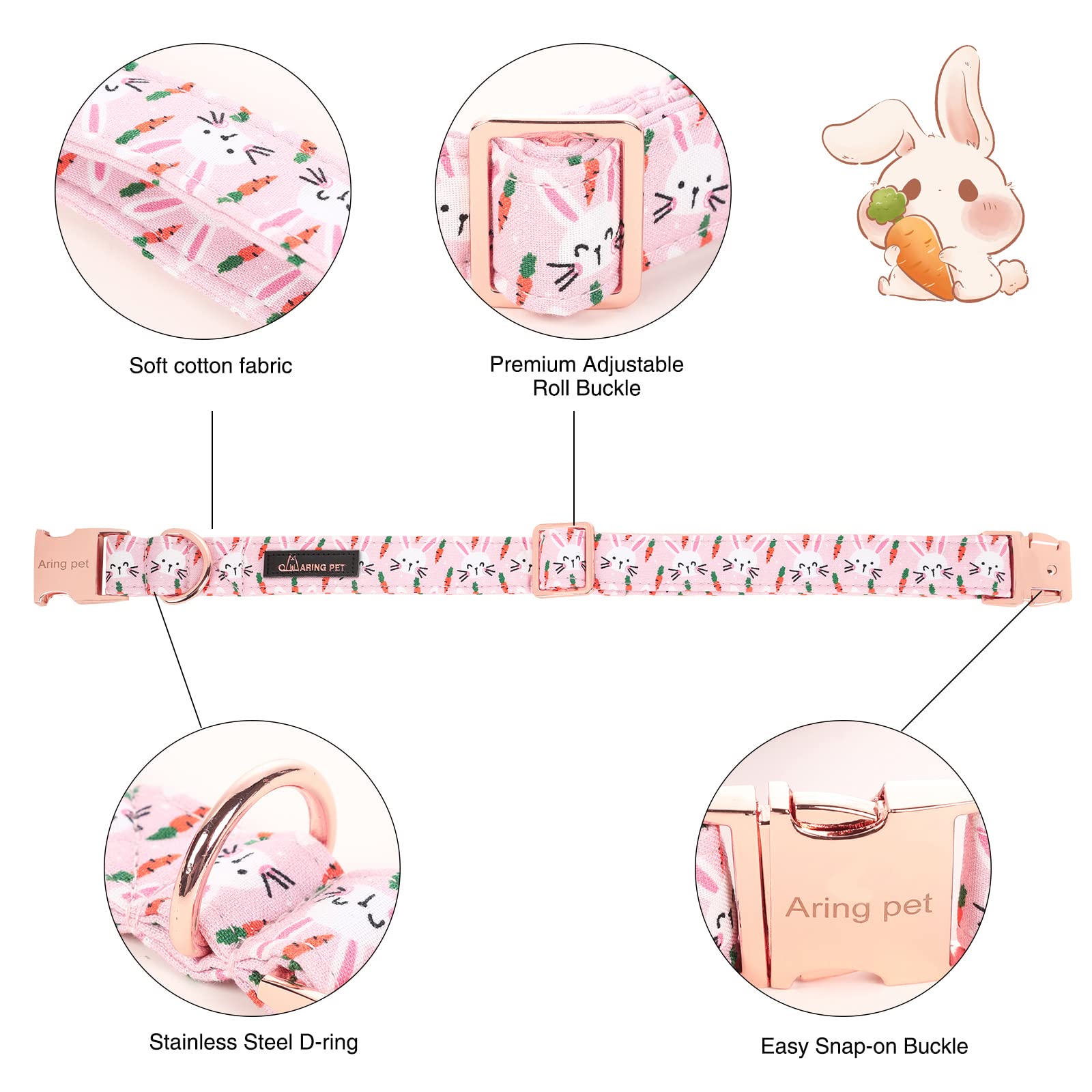 Aring Pet Easter Dog Collar-Cute Rabbit Dog Collar With Flower, Cotton Adjustable Carrots Dog Collars With Metal Buckle For Small Medium Large Dogs