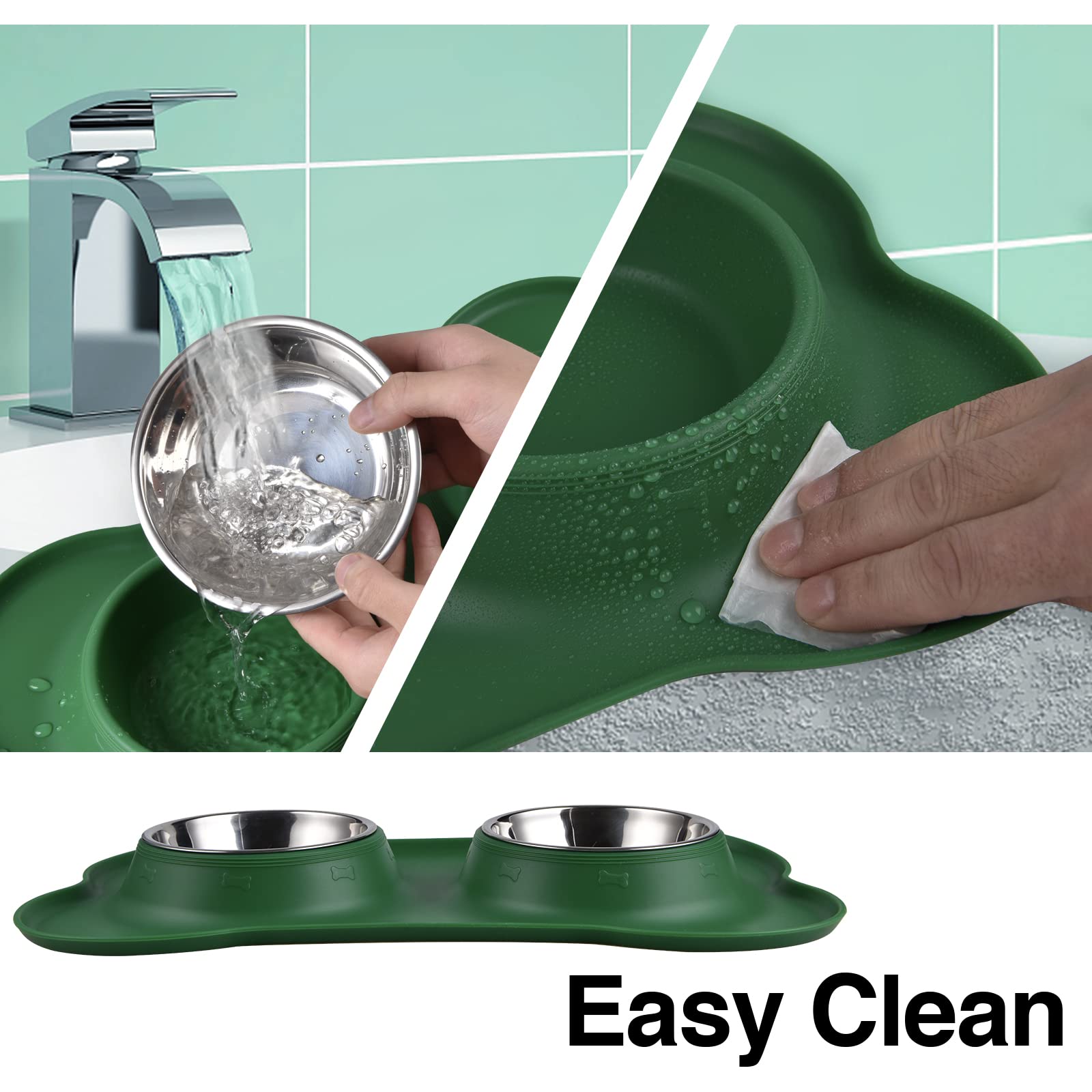 Juqiboom Dog Bowls 2 Stainless Steel Bowl for Pet Water and Food Feeder with Non Spill Skid Resistant Silicone Mat for Pets Pupp