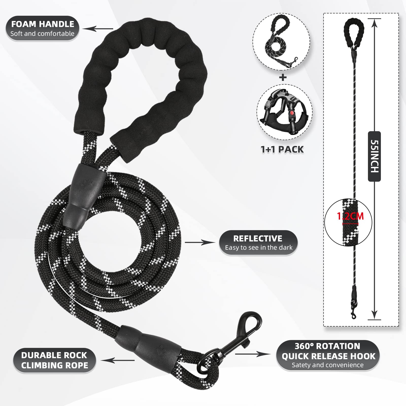 Juqiboom No Pull Dog Harness with A Free Heavy Duty 5ft Dog Leash, Adjustable Soft Padded Dog Vest, Reflective No-Choke Pet Oxfo