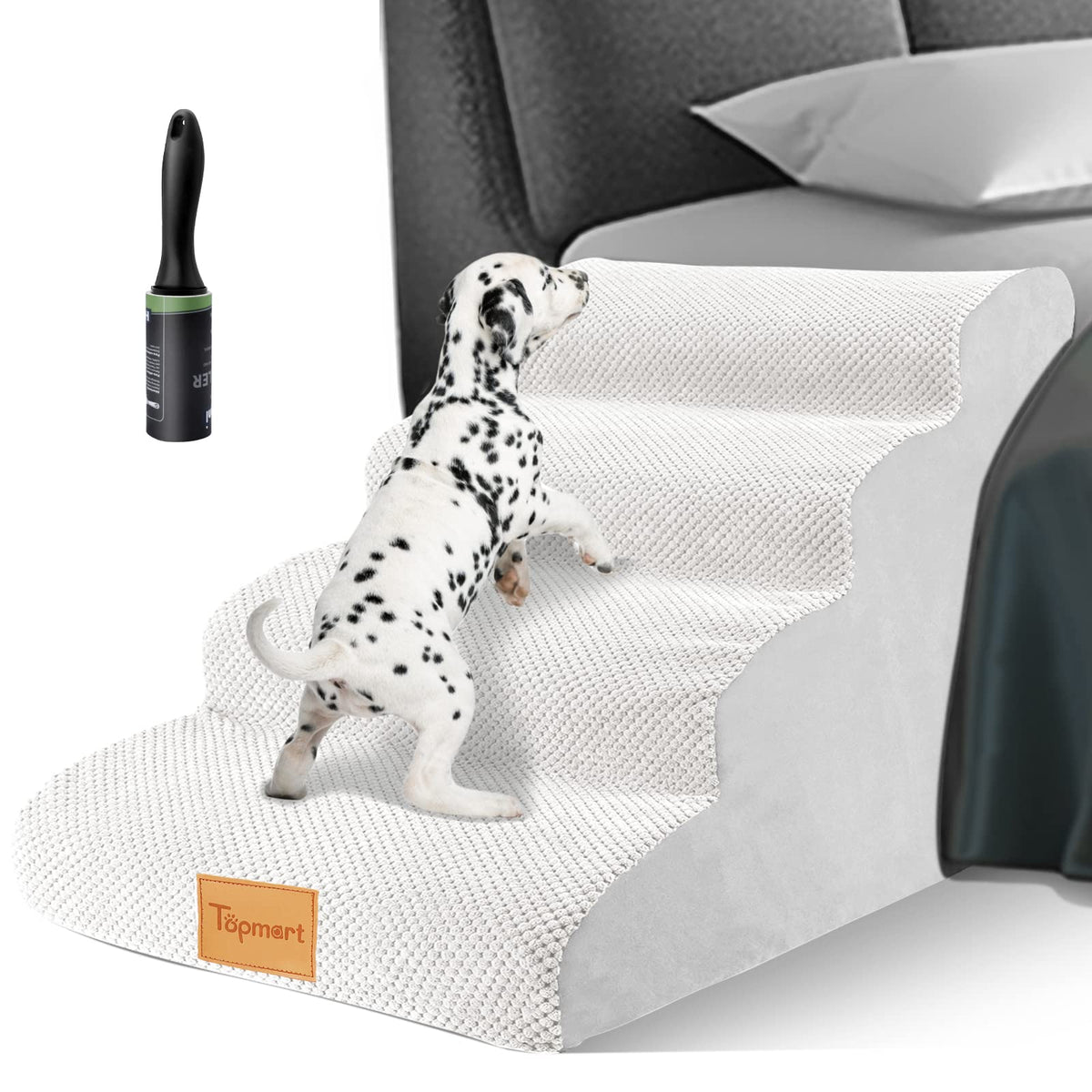 Topmart High Density Foam Dog Steps 4 Tiers,Extra Wide Deep Pet Steps,Non-Slip Pet Stairs,Dog Ramp For Bed,Soft Foam Dog Ladder,