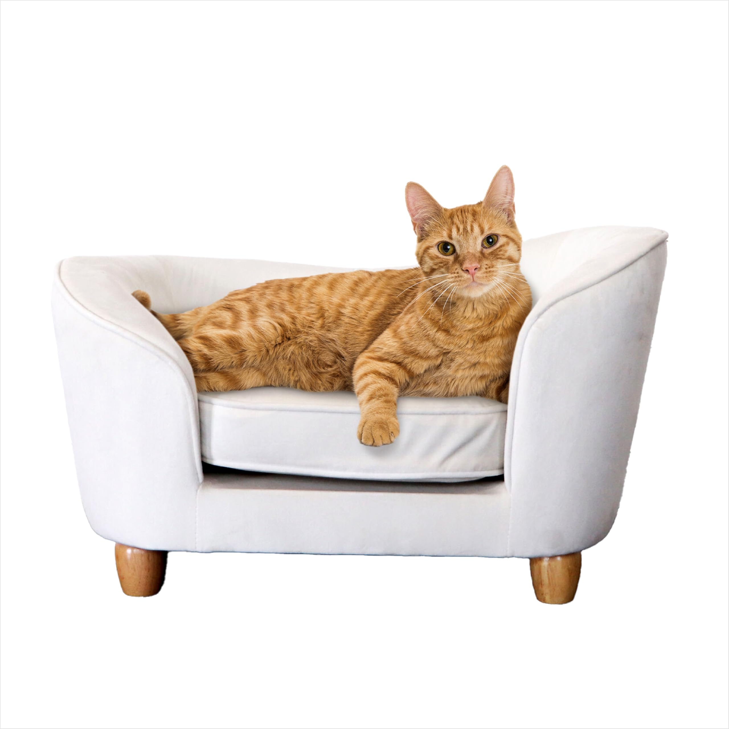 Critter Sitters 28-In. Faux-Velvet White Oval Dog Bed For Small-Sized Dogs And Cats, Stylish And Modern Dog Sofa, Comfortable An