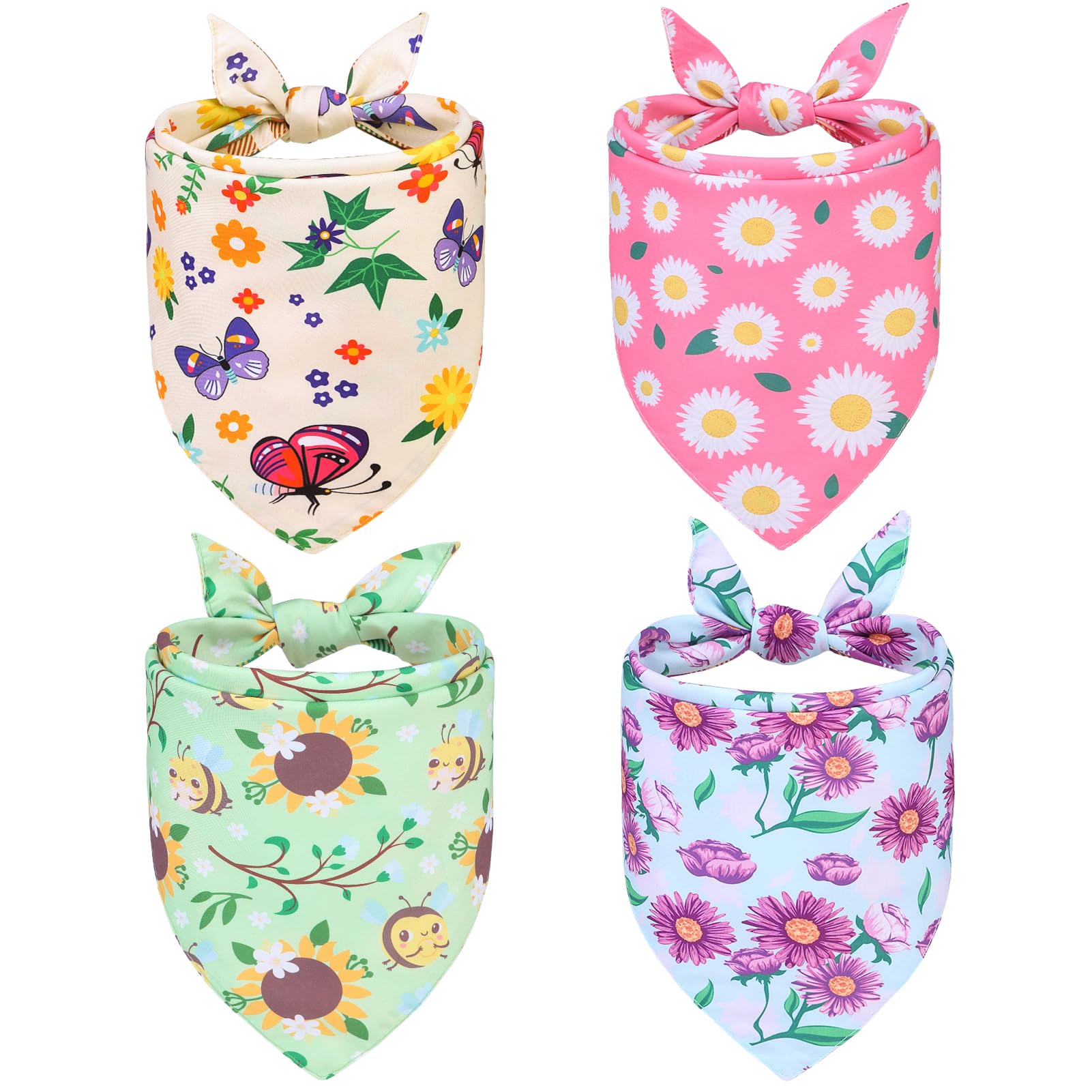 Pupteck Summer Dog Bandanas 4Pcs Outfit - Spring Soft Costume Pet Triangle Bibs Scarf, Pet Accessories Gifts For Small Medium La