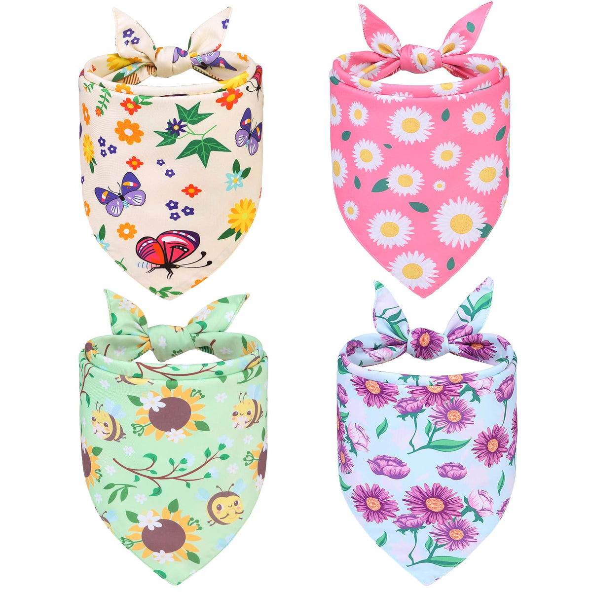 Pupteck Summer Dog Bandanas 4Pcs Outfit - Spring Soft Costume Pet Triangle Bibs Scarf, Pet Accessories Gifts For Small Medium La