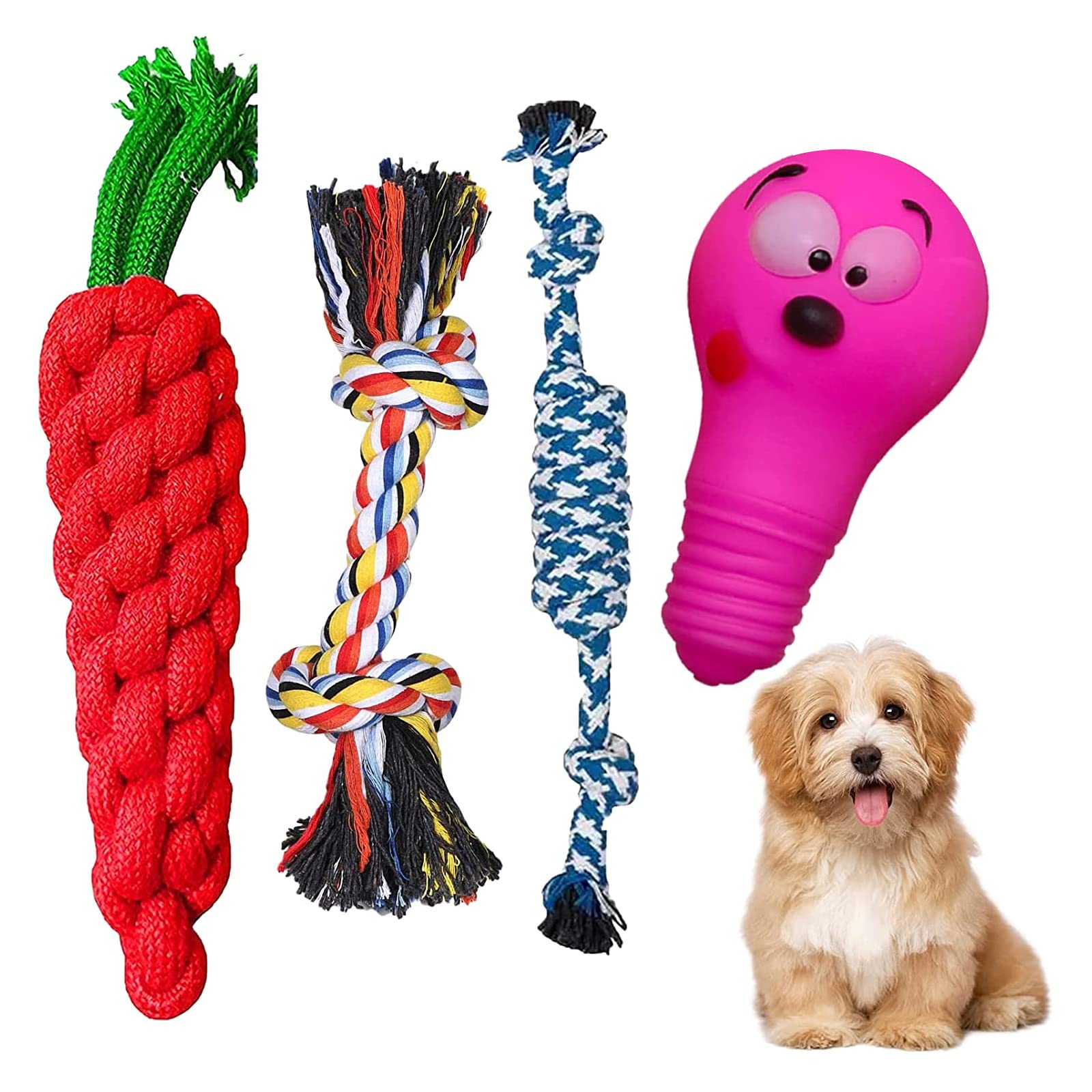 Emily Pets Dog Toys Set Dog Rubber Chew Toys, Rope Toys, Squeaky Toys AllInOne Set Dog Toys For Small To Medium Dogs (Pack Of 