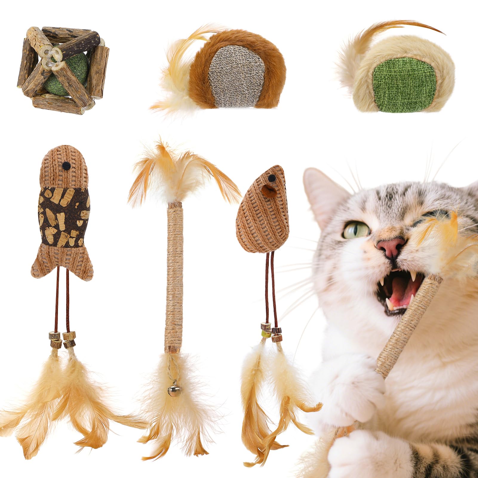 Acostop Catnip Cat Toys For Indoor Cats - 6 Styles Natural Silvervine Chew Toys For Teeth Cleaning, Relief Anxiety And Stress, R