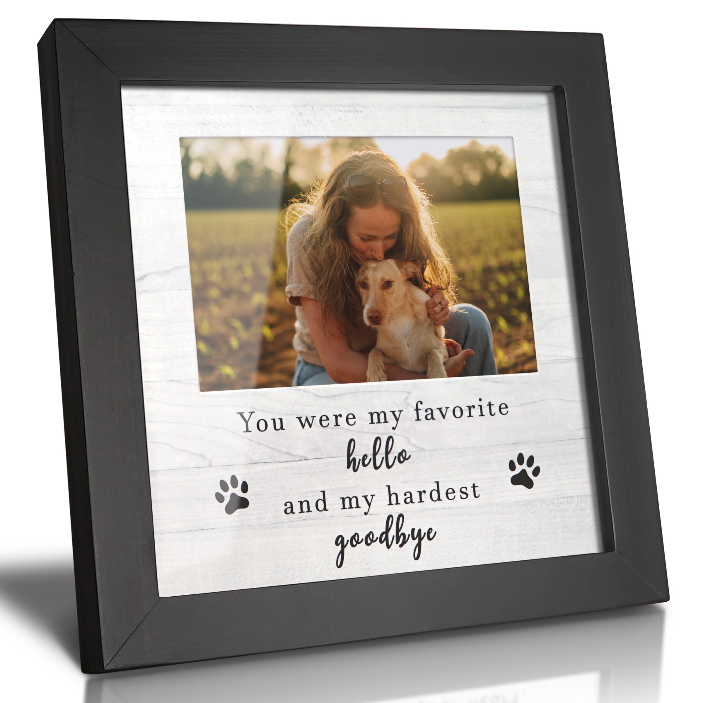 HAMUIERS Dog Memorial Picture Frame for Pet Loss Gifts  Solid Wood Remembrance Photo Frame  Dog or Cat Passing Away Sympathy G