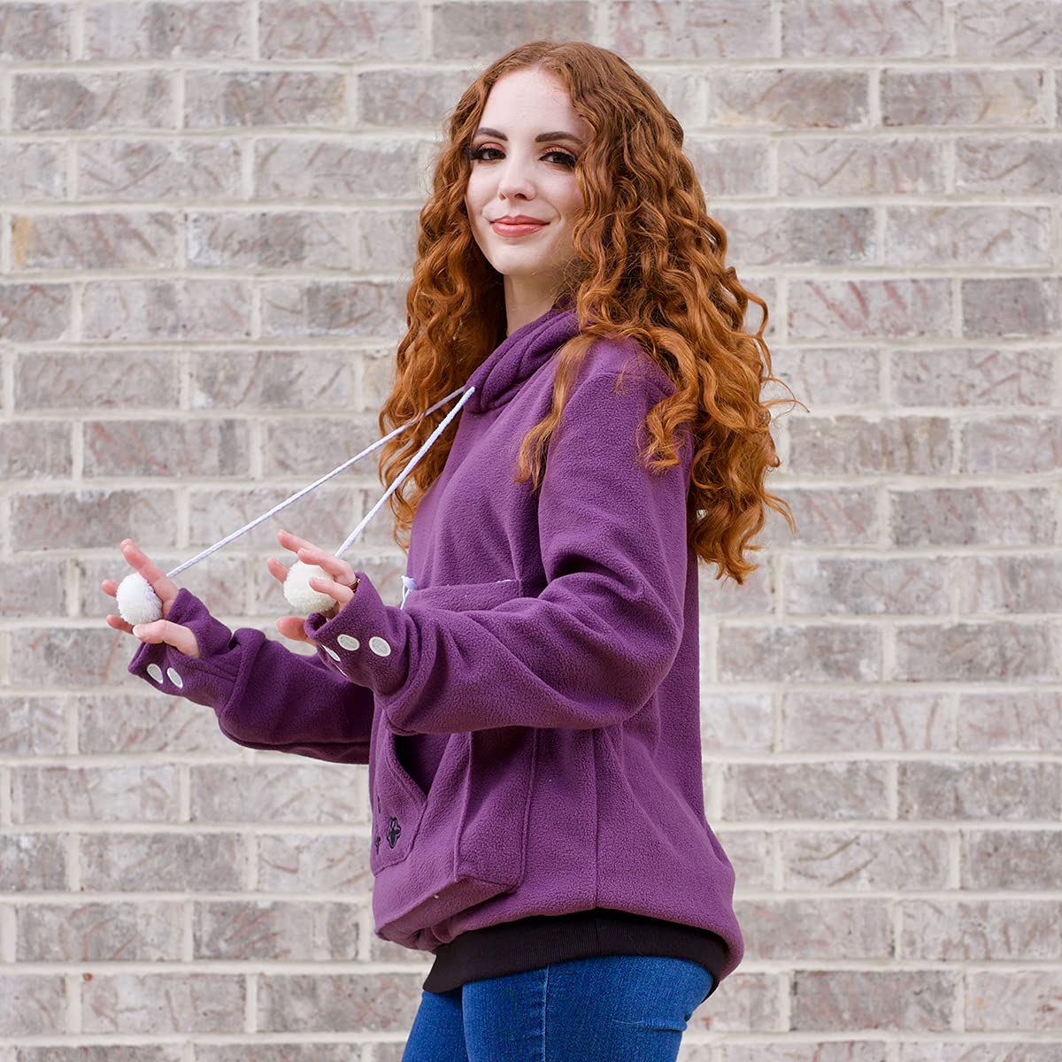 Unisex Big Pouch Hoodie Long Sleeve Pet Dog Holder Carrier Sweatshirt (Large, Purple-Fleece)