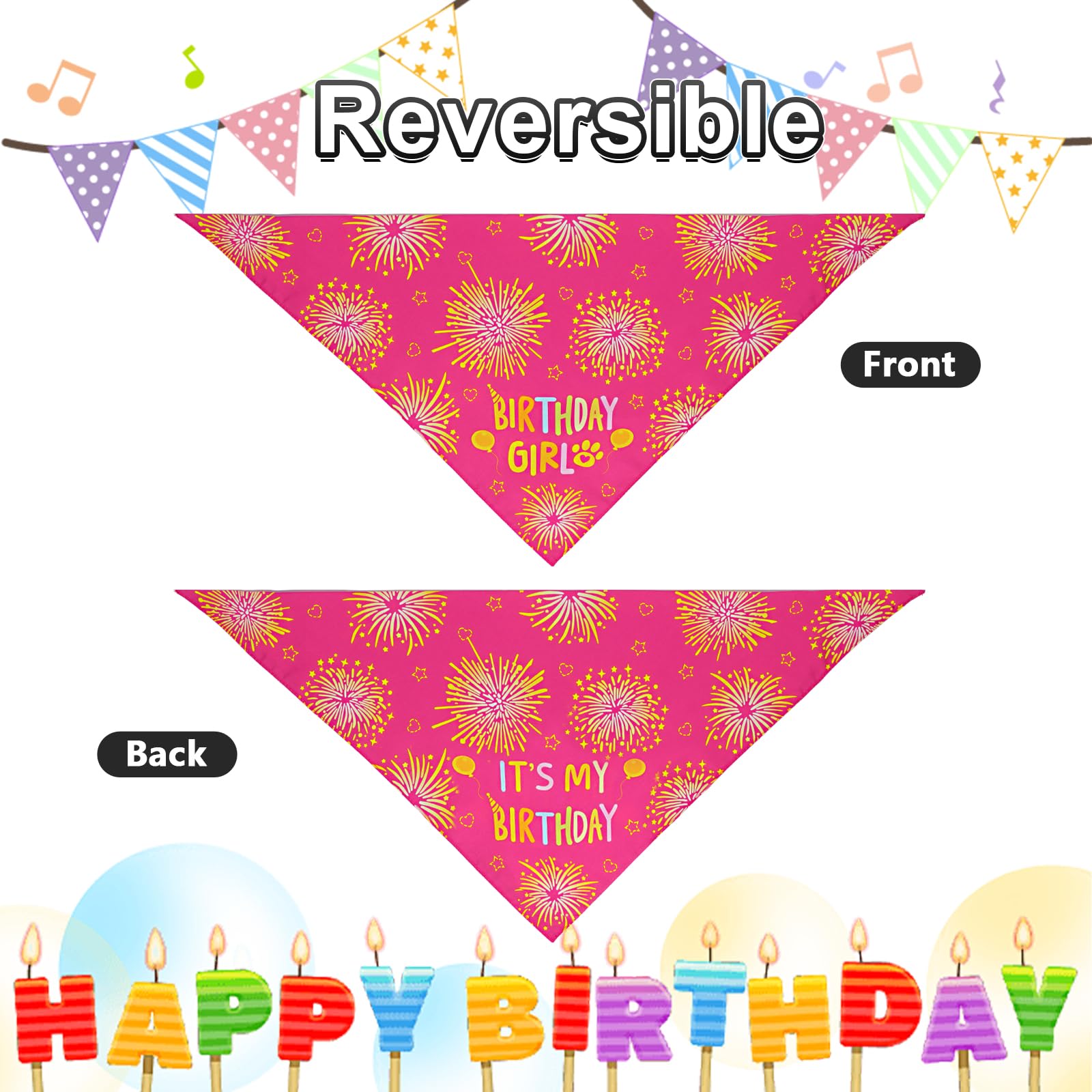 Ququle Dog Birthday Bandana Girl Pink Small 1Pcs, Durable Triangle Reversible Scarf Bibs Handkerchief For Puppy Pet