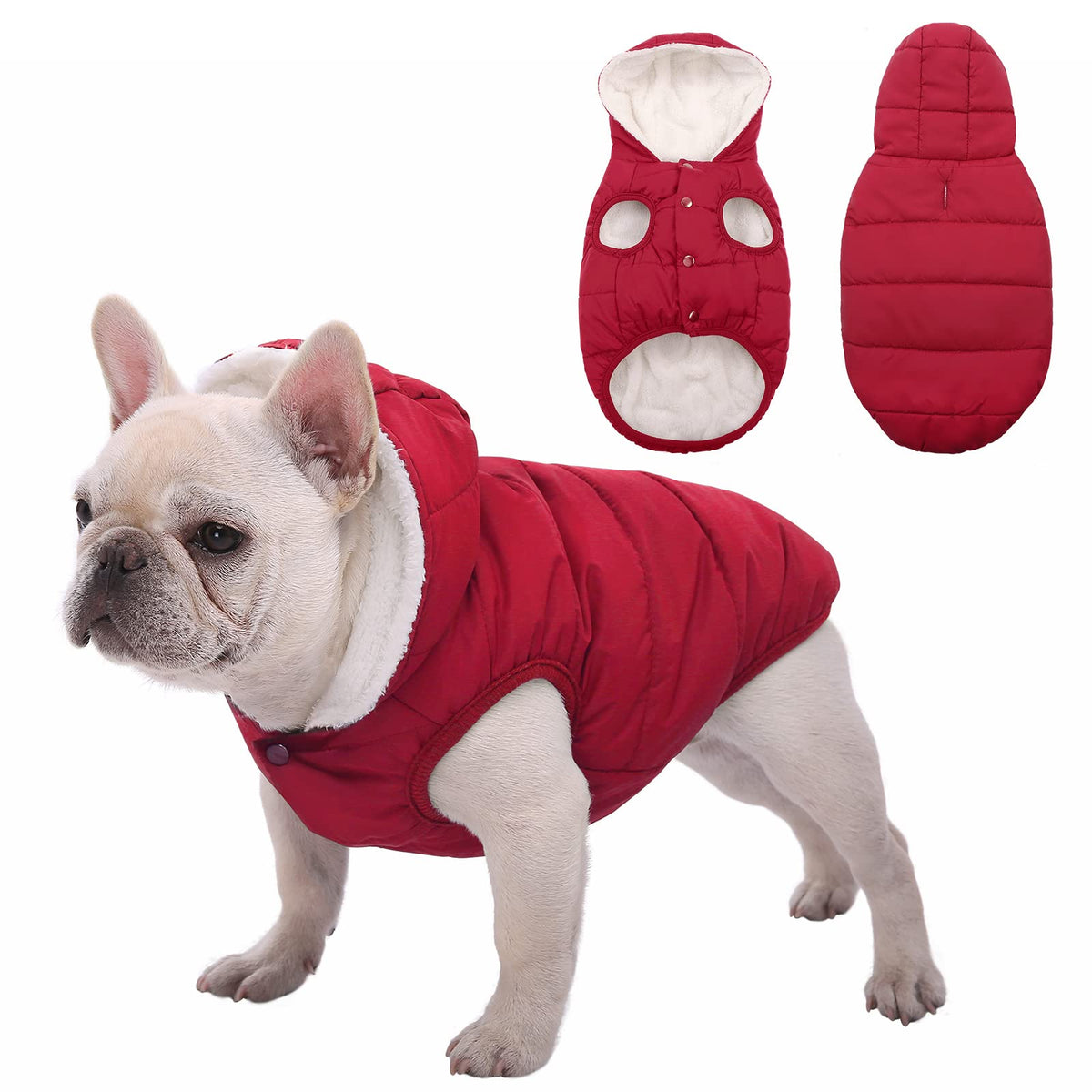 Dog Fleece Hoodie, Windproof Waterproof Dog Coat Fleece & Cotton Lined Warm Dog Jacket, Cold Weather Pet Apparel Clothes Vest For Small Medium Large Dog (Xs: Length 9.1', Chest 9.8'-11.8', Red)