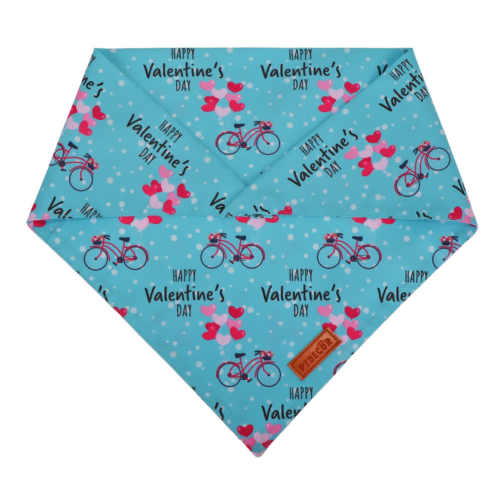 Ptdecor Valentine Dog Bandana,Bule And Pink Love Heart Design Reversible Dog Scarf, Triangle Valentine Bandanas For X-Large Pets