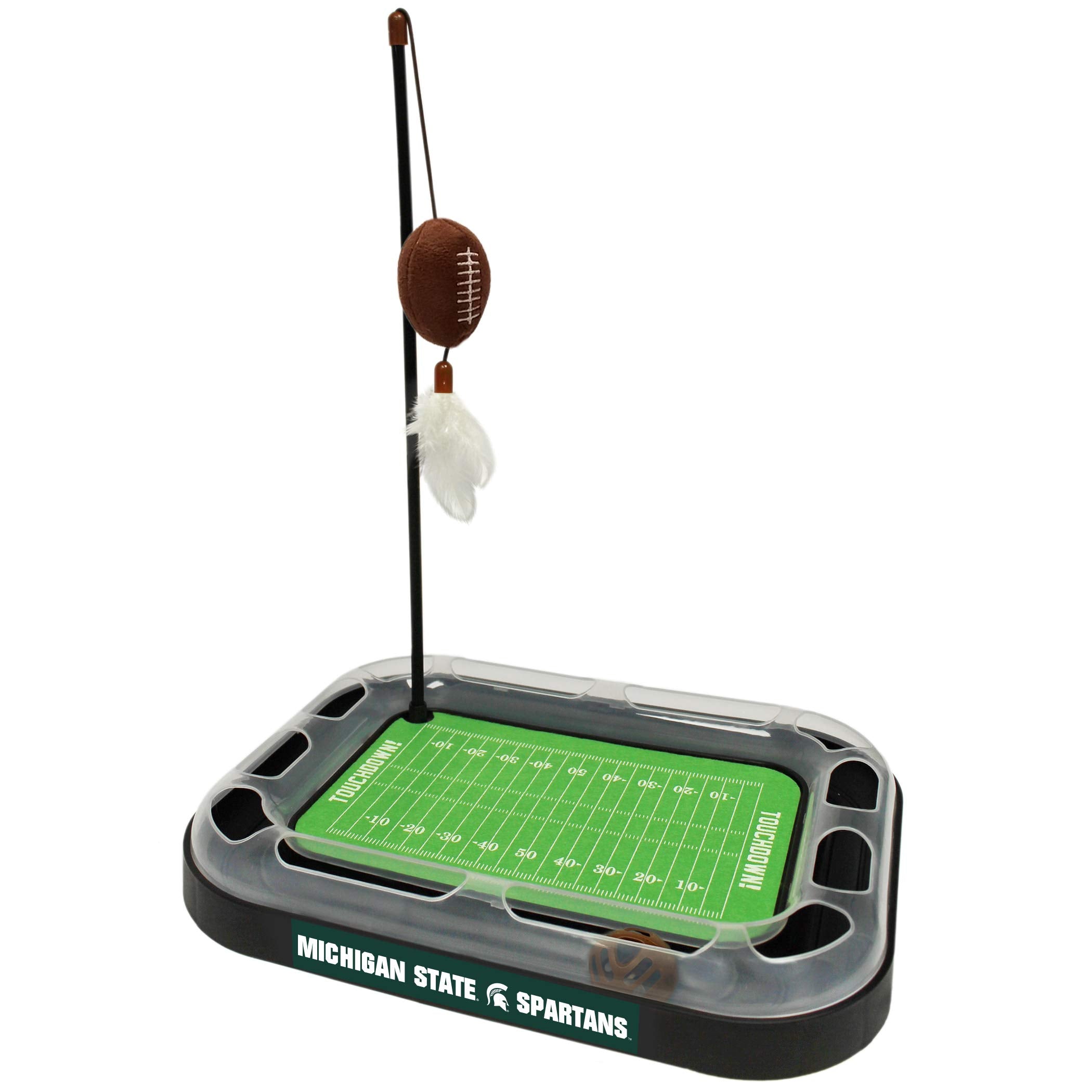 Pets First Ncaa Michigan State Spartans Football Field Cat Scratcher Toy With Catnip Filled Plush Toy & Feather Cat Toy Hanging,