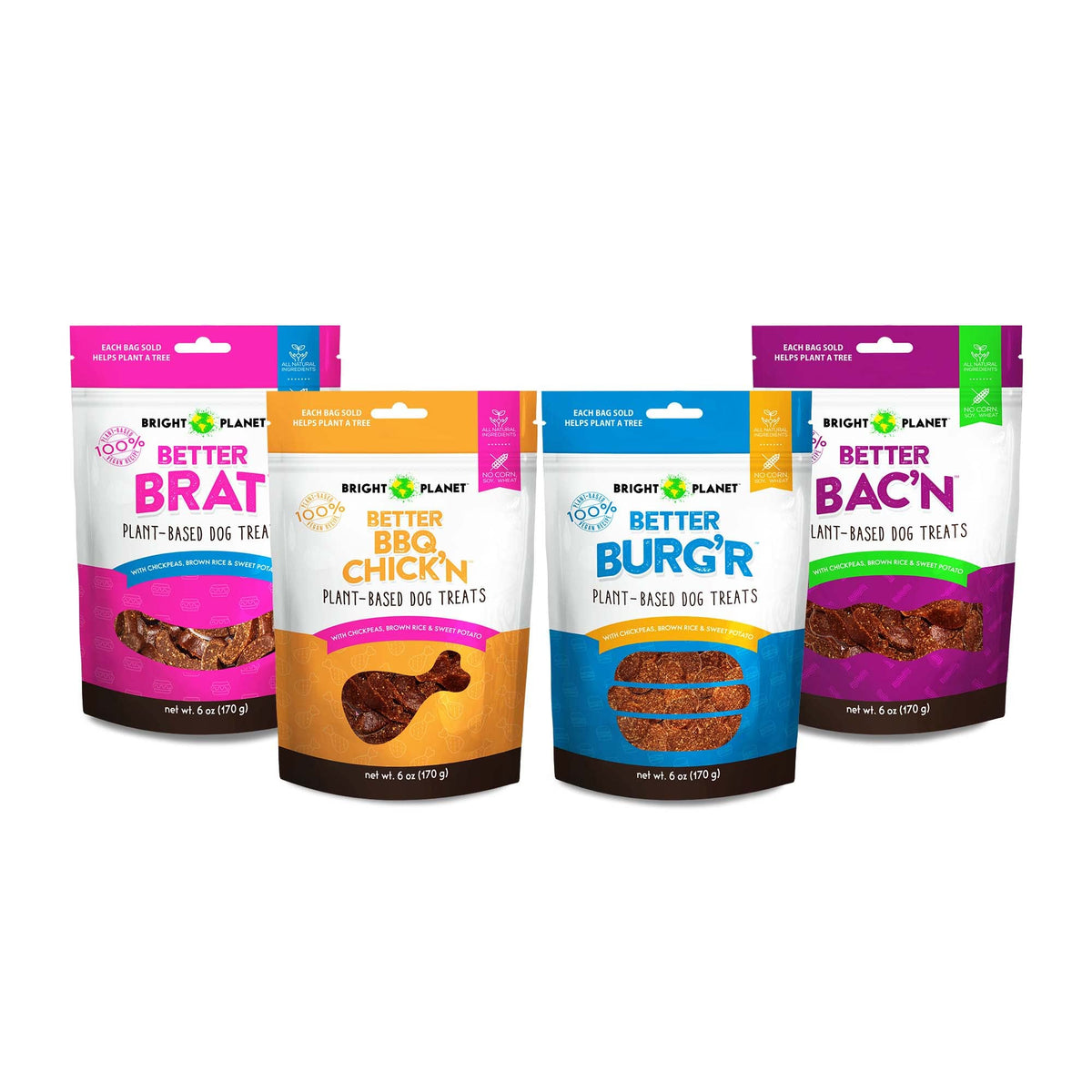 Bright Planet Pet | Backyard Bbq Variety Plant-Based Vegan Dog Treats - 6Oz | Sustainable Natural Clean Label Hypoallergenic Allergy-Friendly | Low-Calorie Soft Veggie Dog Treats | Made In Usa