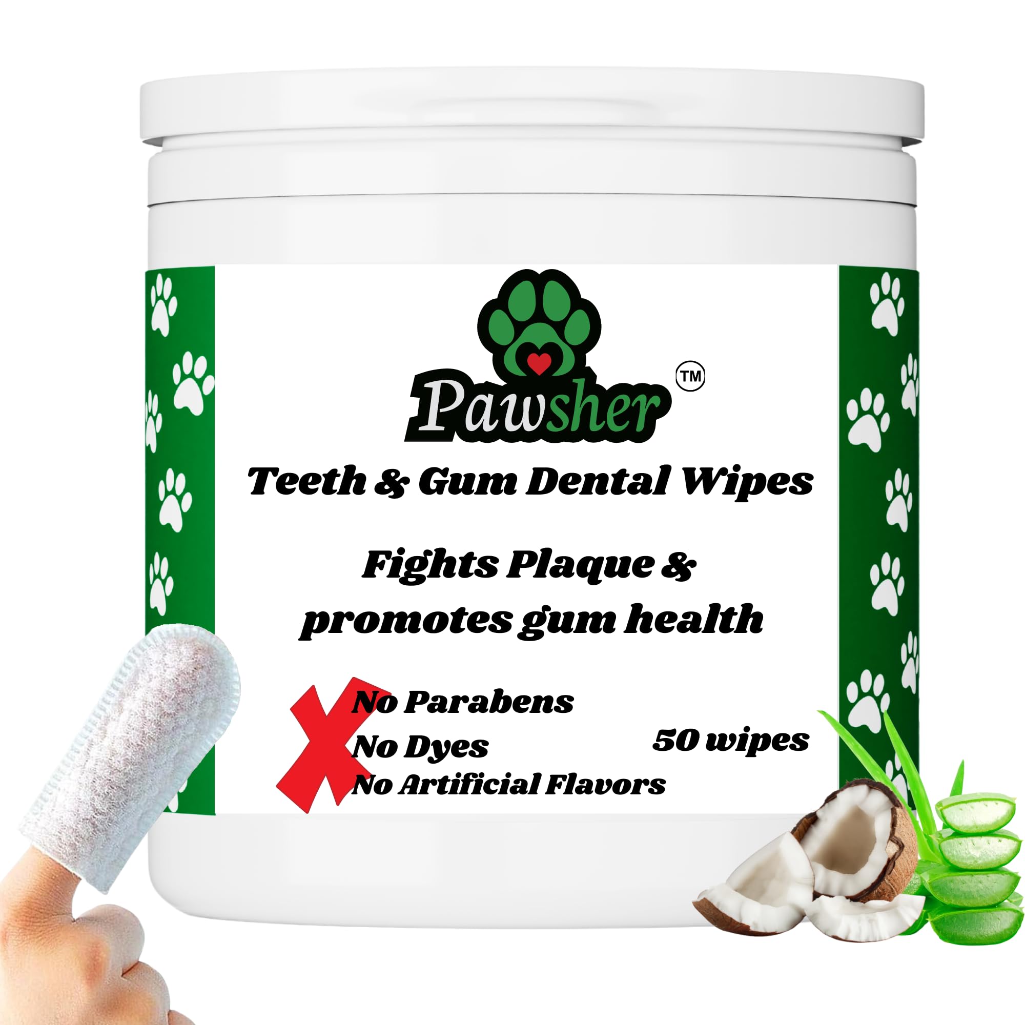 Pawsher Dogs Dental Wipes | Fights Plaque, Freshens Breath & Promotes Gum Health | No Rinse Dog Teeth Cleaning | Gentle & Natura