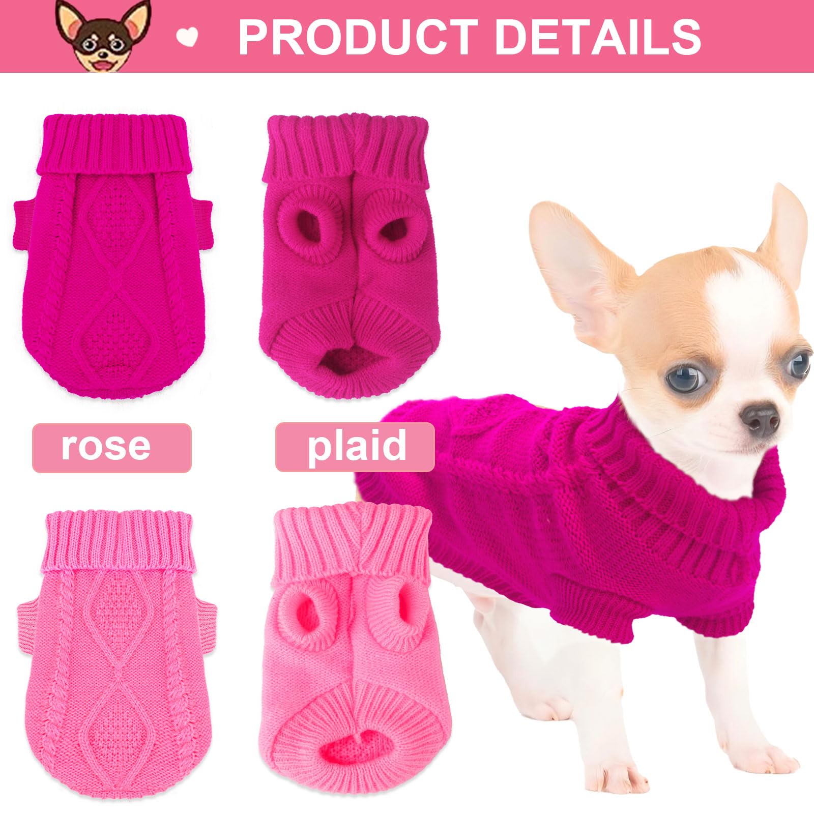 2 Pieces Dog Sweaters Dog Sweater For Small Dogs Girl Winter Warm Doggie Knitted Clothes Cute Puppy Clothes For Chihuahua Teacup